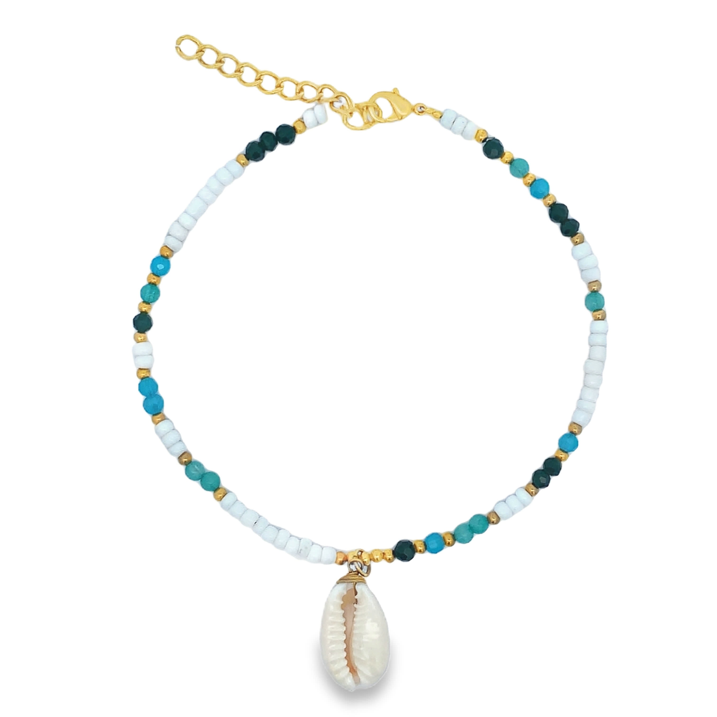 Naszyjnik choker z przezroczystych koralików i muszli kauri