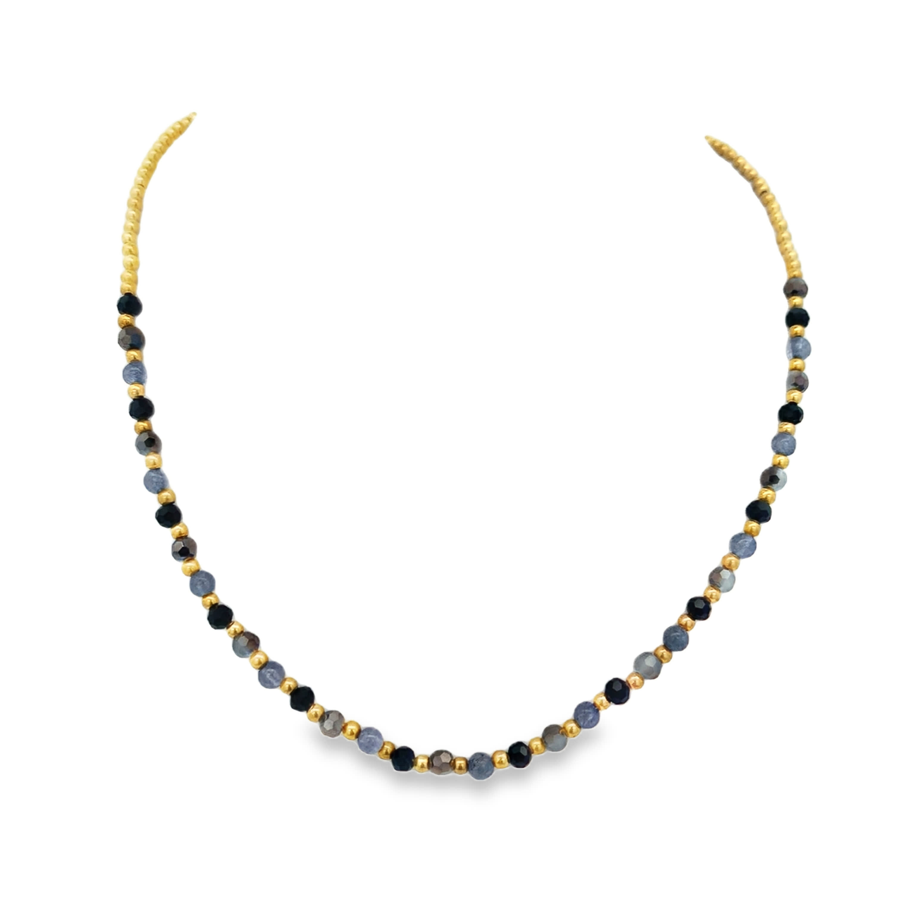 Faceted Multi-Color Sapphire Beaded Necklace in Yellow Gold