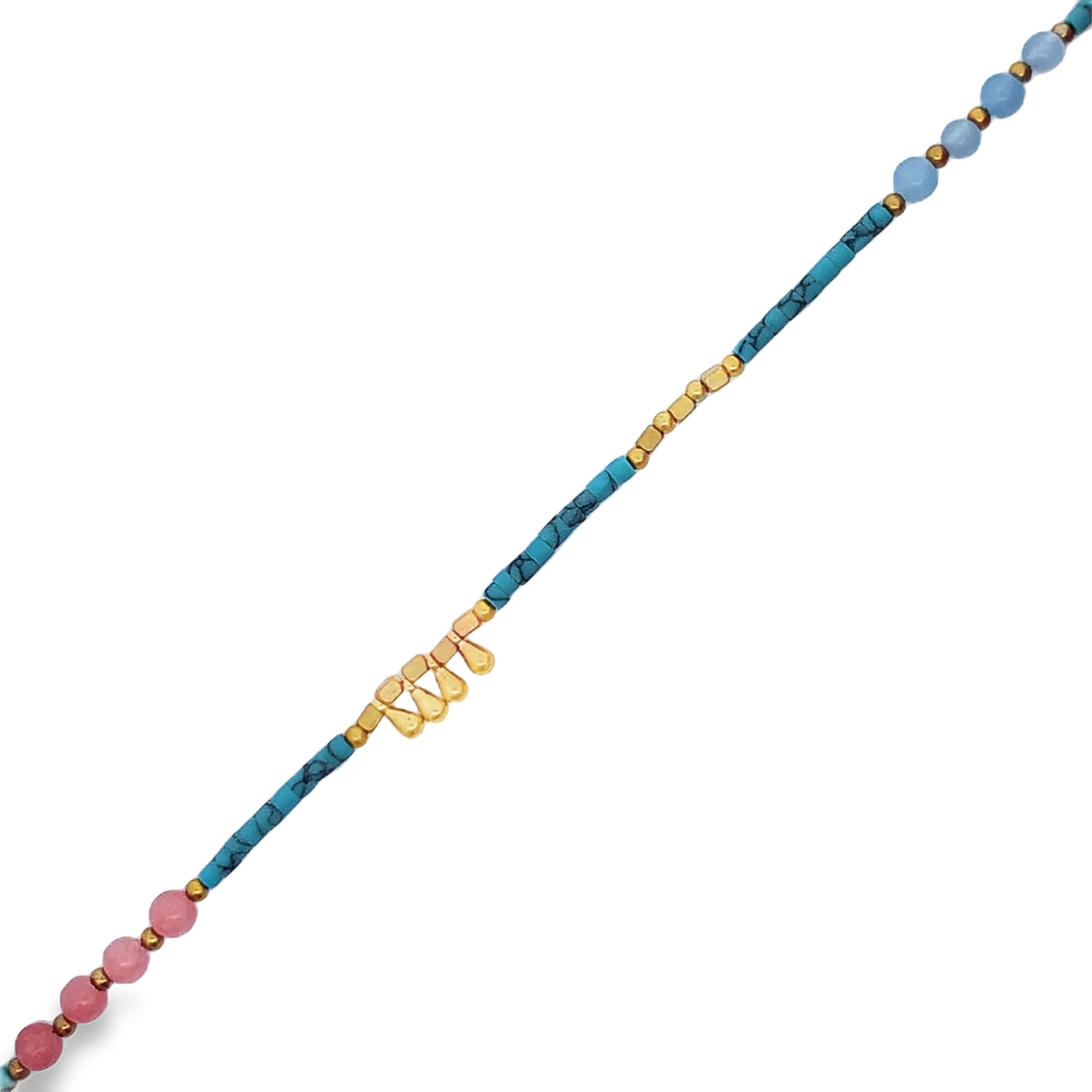 Mixed Bead Turquoise Necklace with Metallic Teardrop Accents