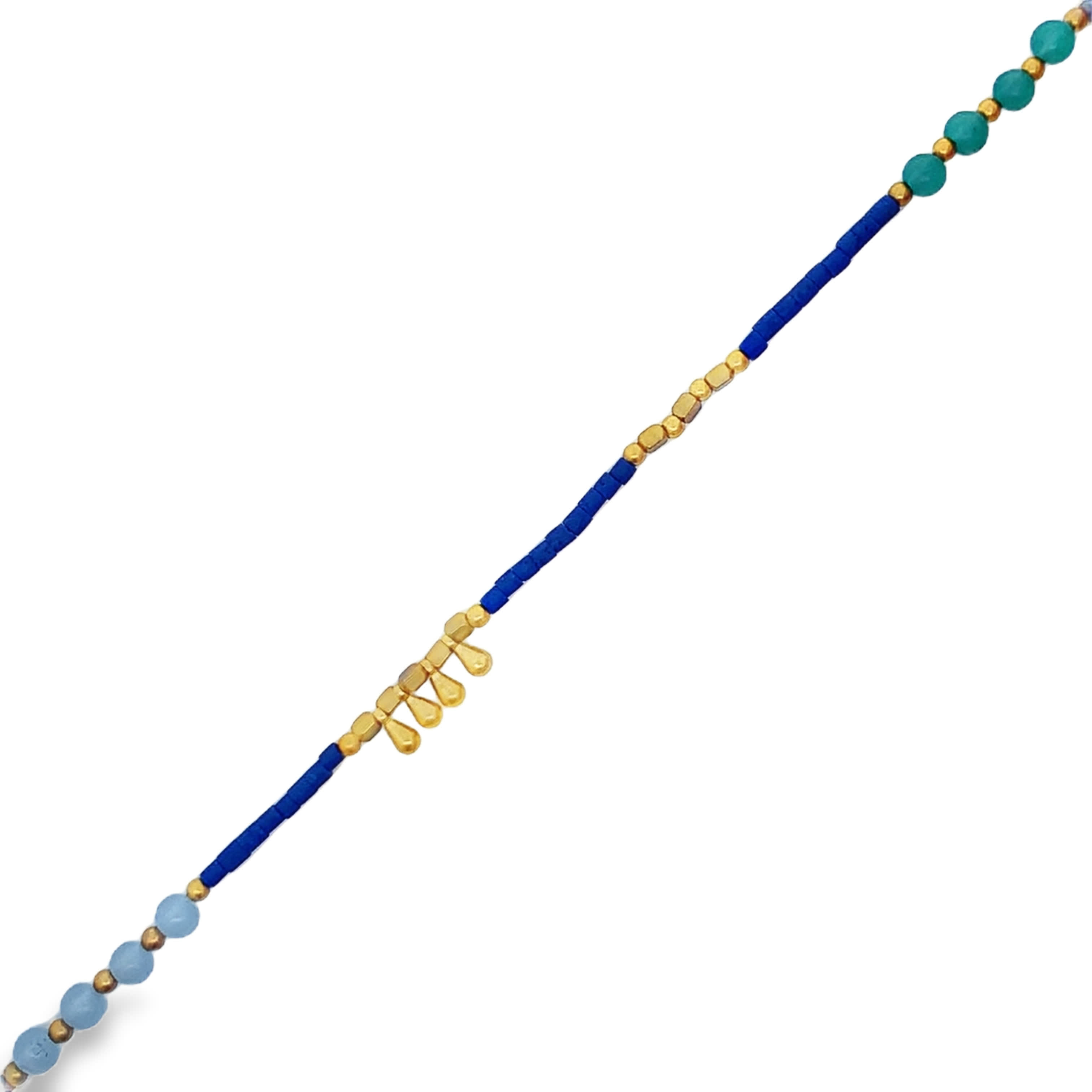 Mixed Bead Turquoise Necklace with Metallic Teardrop Accents