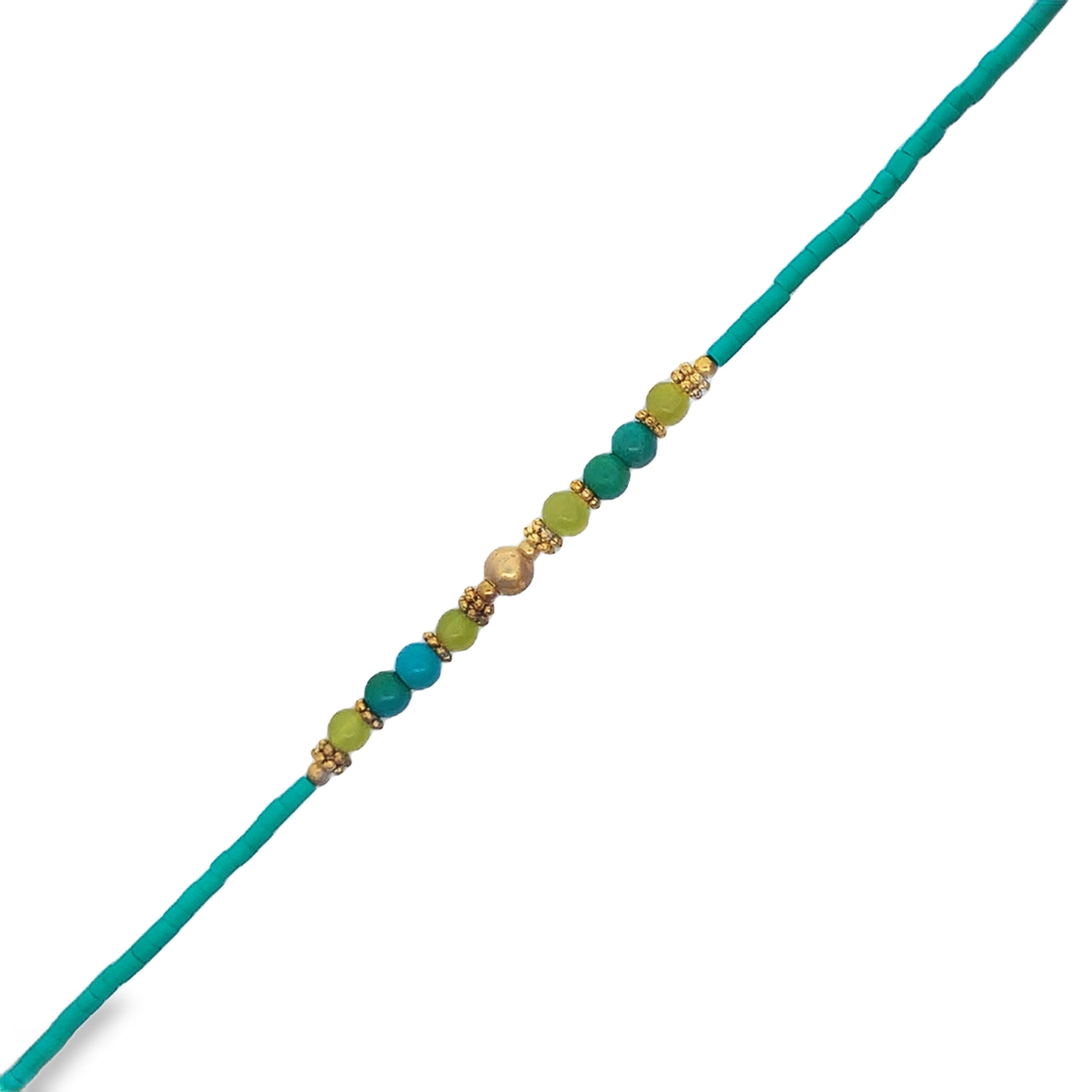 Mixed Bead Turquoise Necklace with Metallic Teardrop Accents