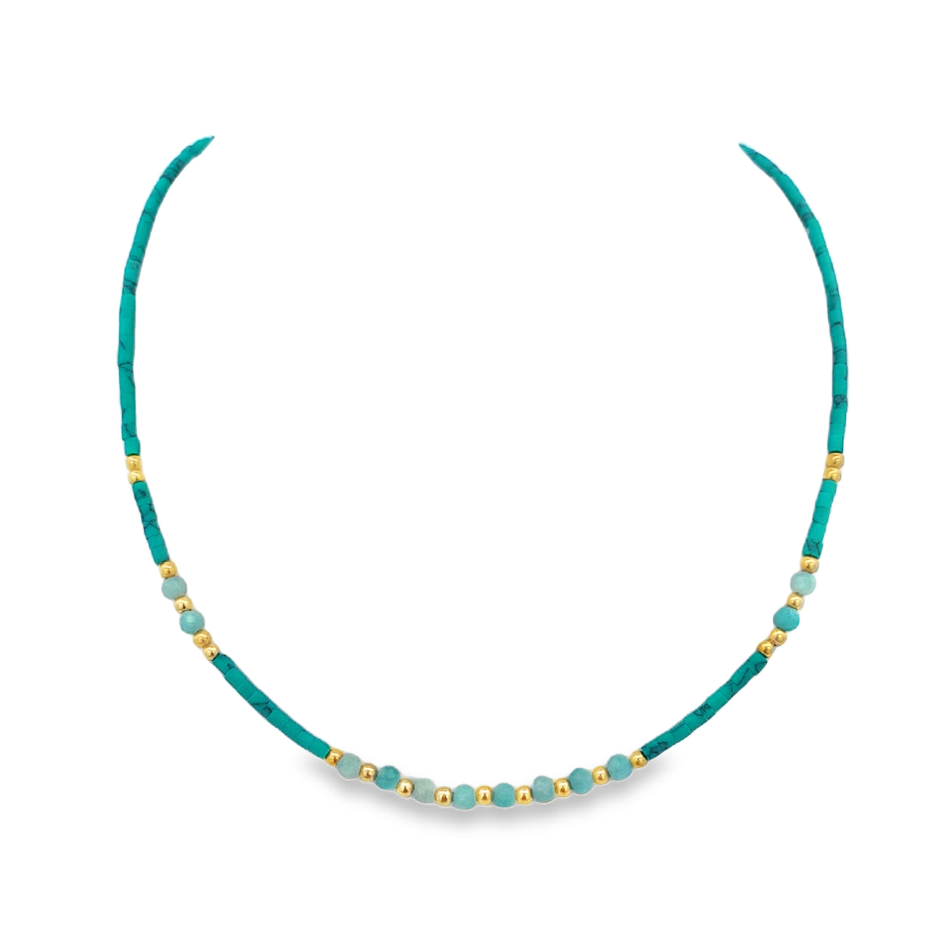 Yellow Gold Turquoise Beaded Necklace
