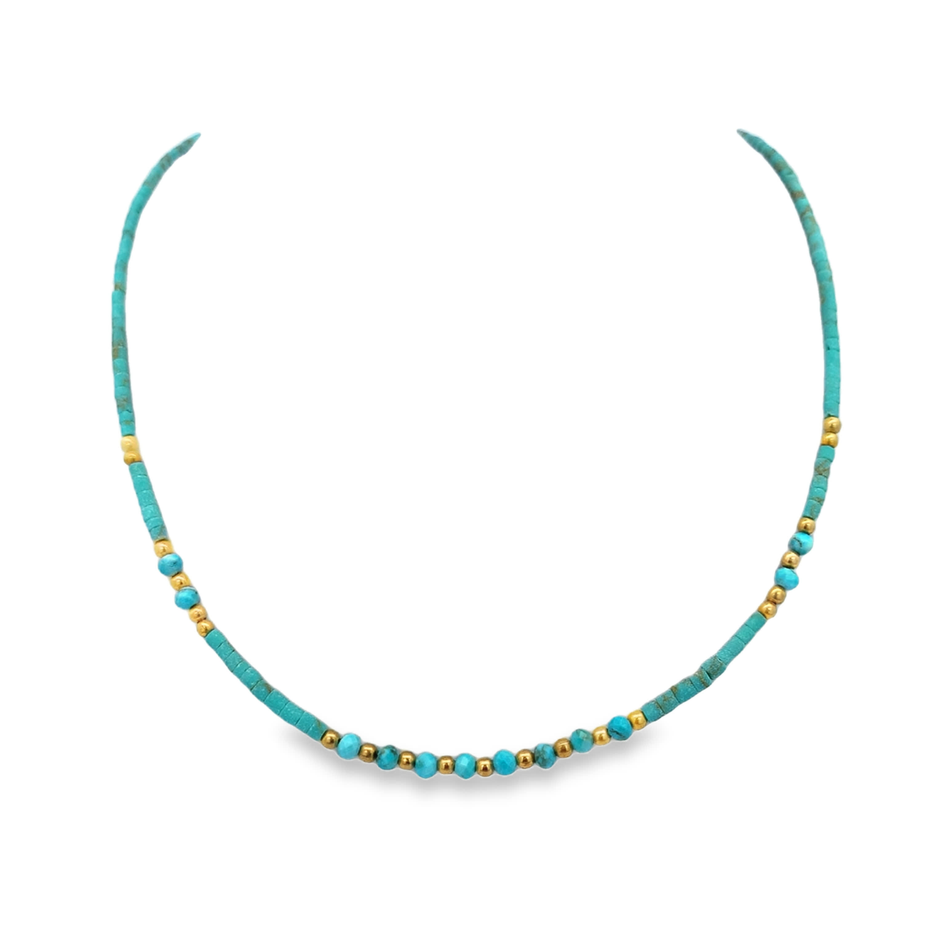 Delicate Turquoise and Yellow Gold Beaded Necklace