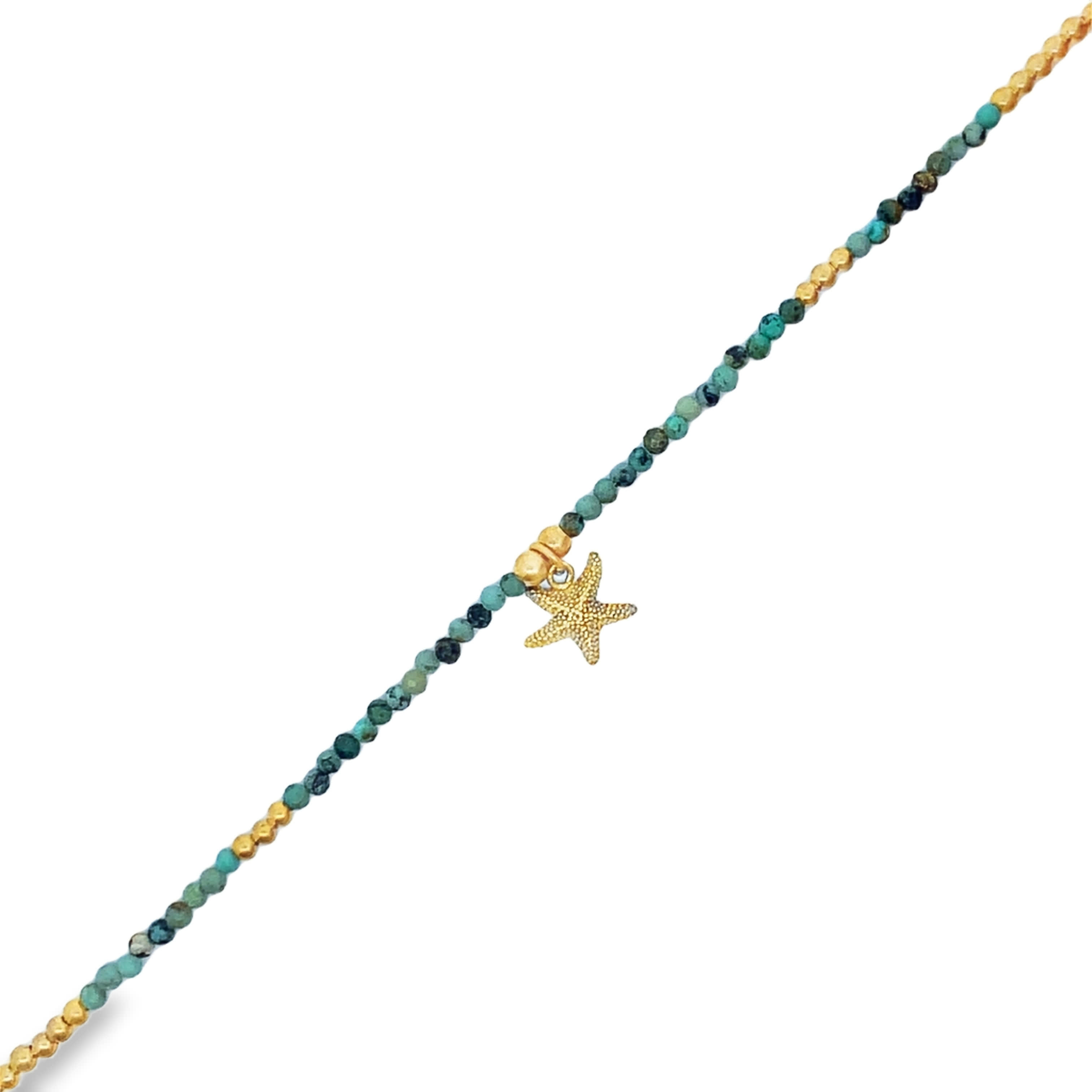 Yellow Gold Amethyst Beaded Starfish Charm Necklace