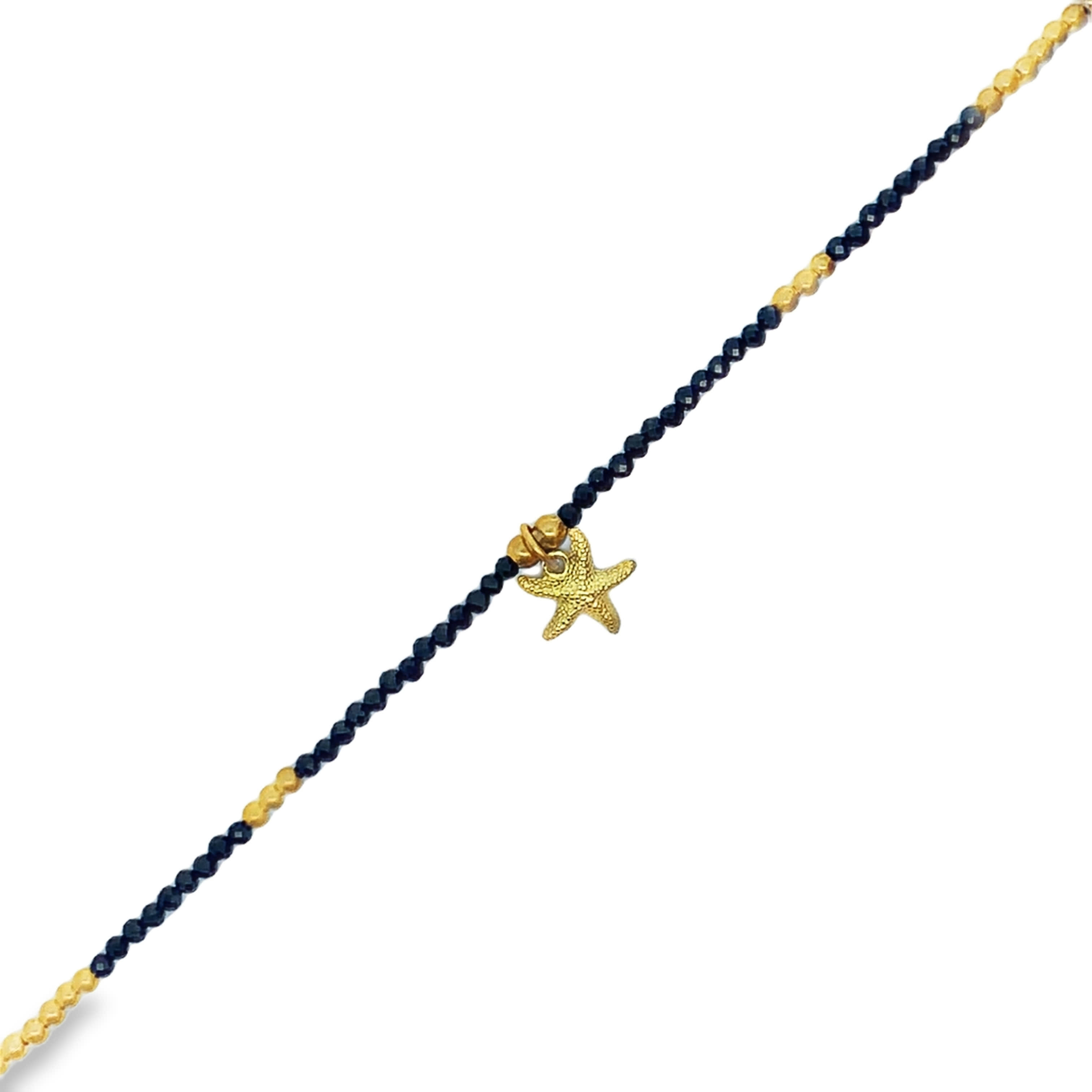 Black Spinel and Yellow Gold Beaded Starfish Necklace
