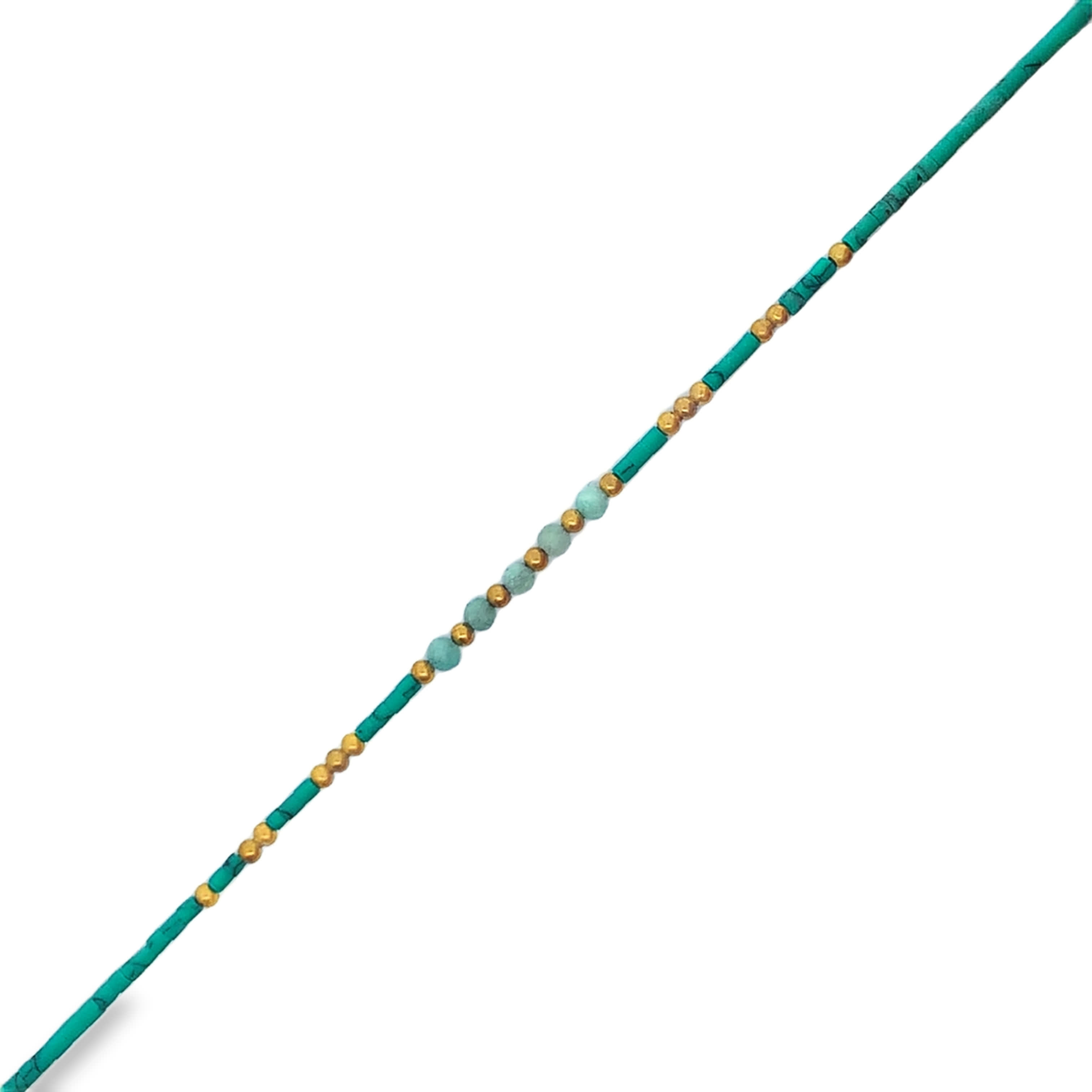 Turquoise Beaded Necklace with Yellow Gold Accents