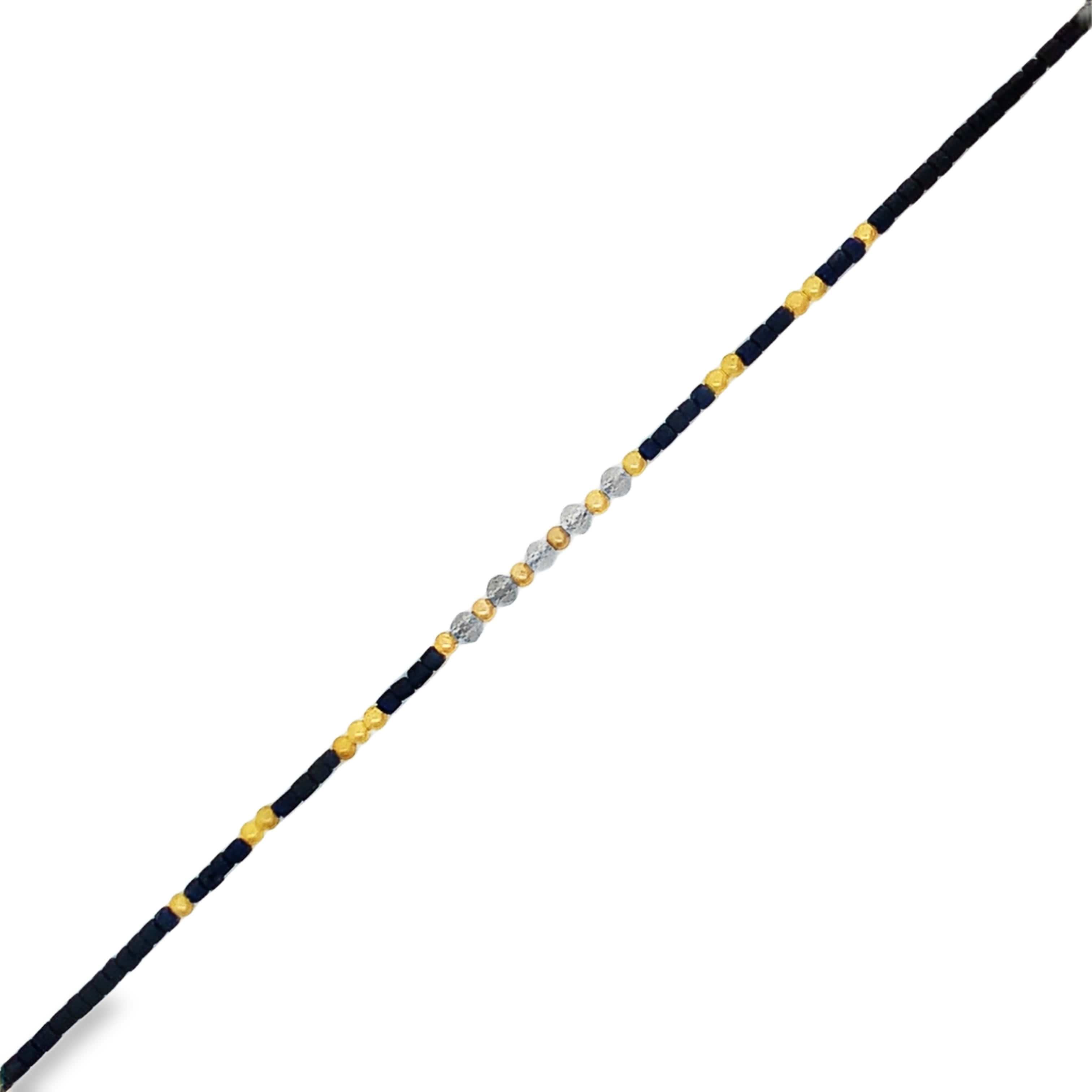 Black Obsidian Beaded Bracelet with Gold-Tone Accents