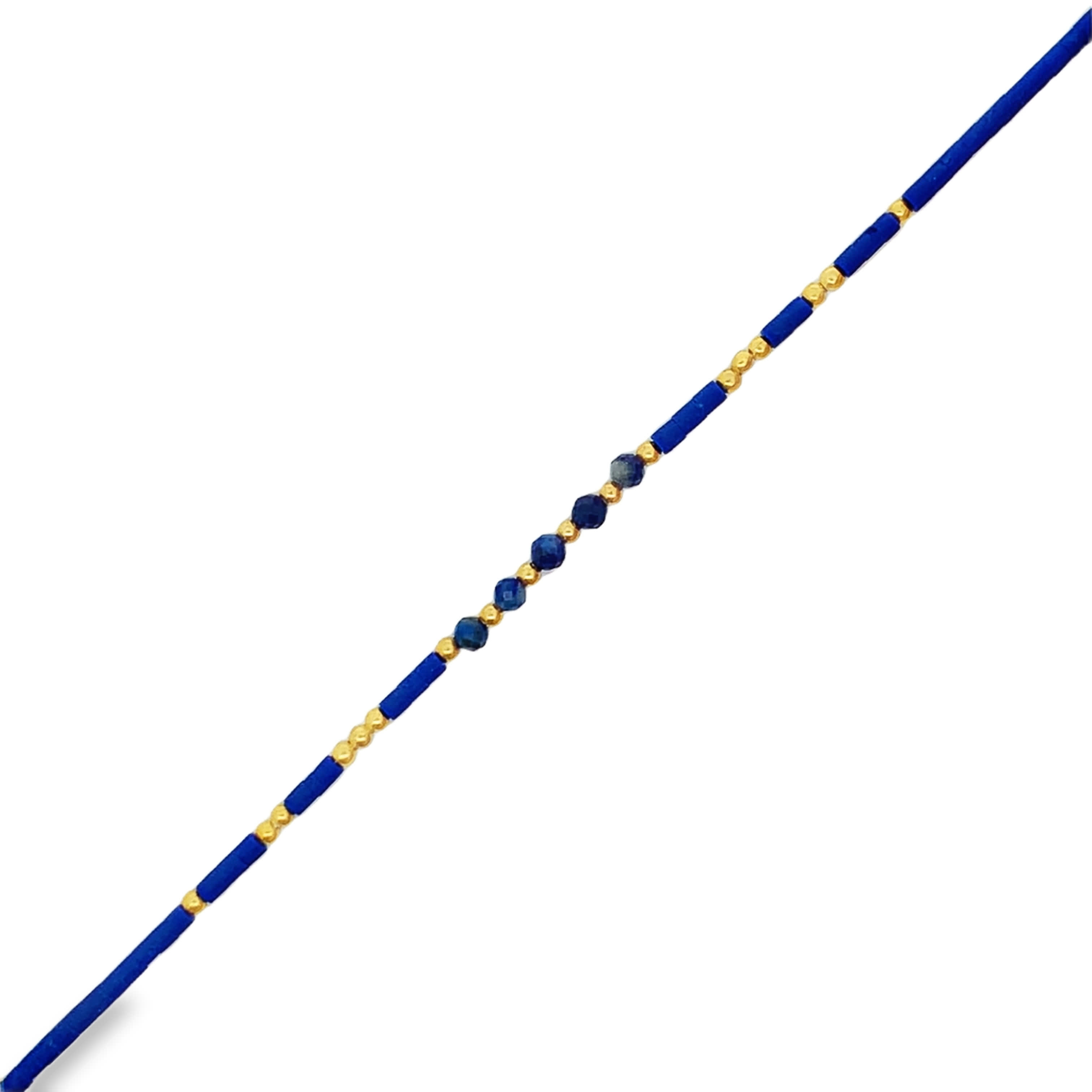 Lapis Lazuli Beaded Bracelet with Yellow Gold Accents