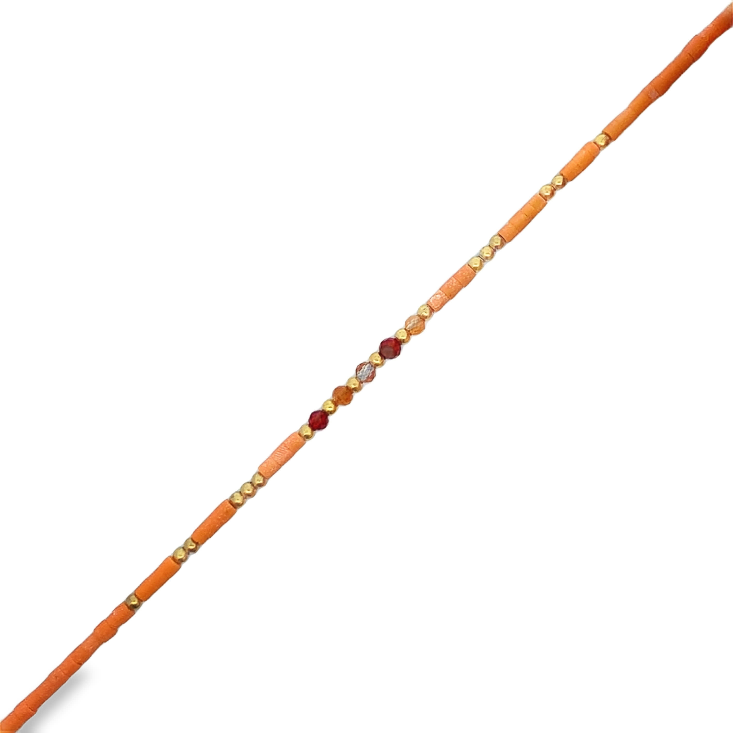 Amber and Orange Beaded Bracelet with Metallic Accents