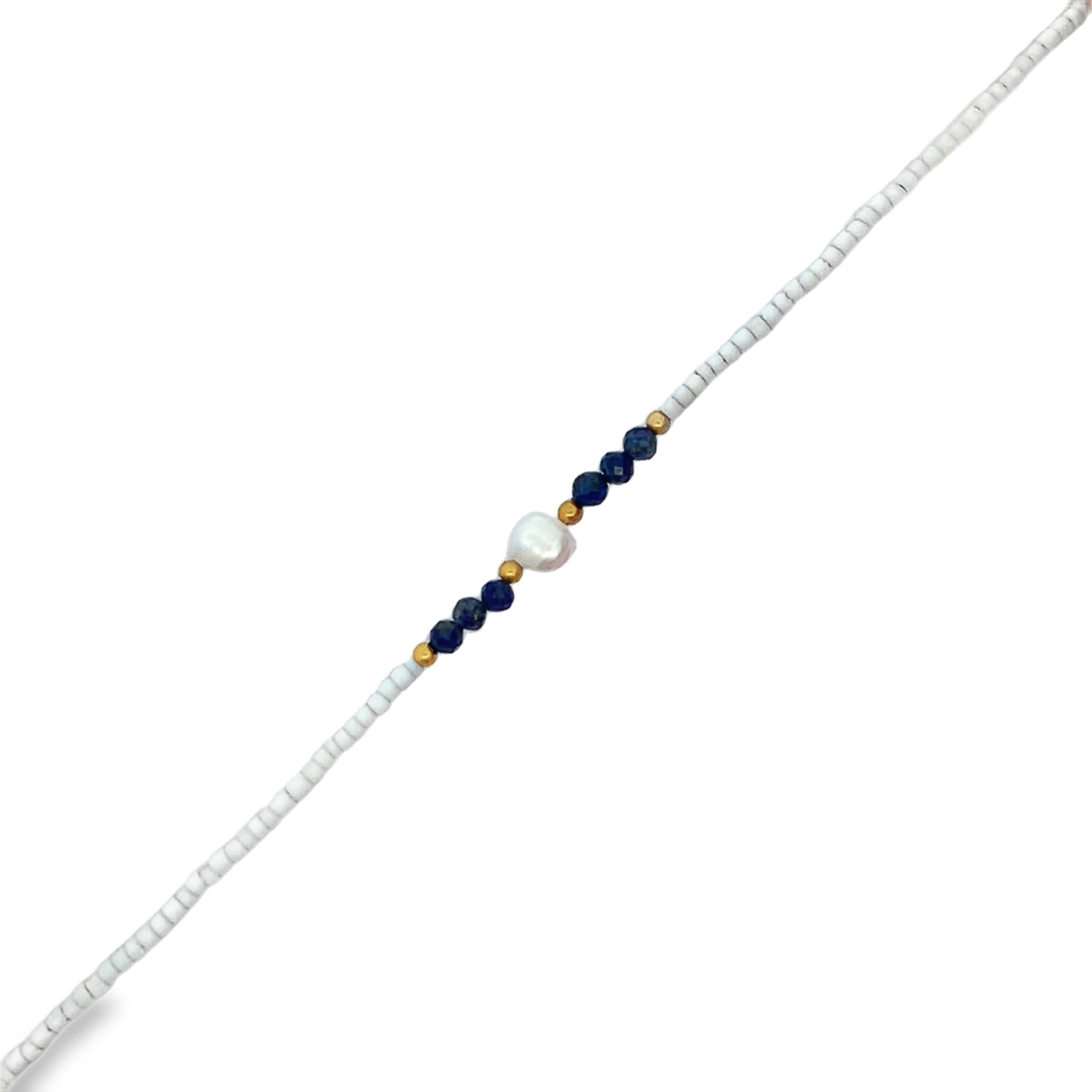 Beaded Pearl and Blue Gemstone Bracelet — Non-Metal Strand