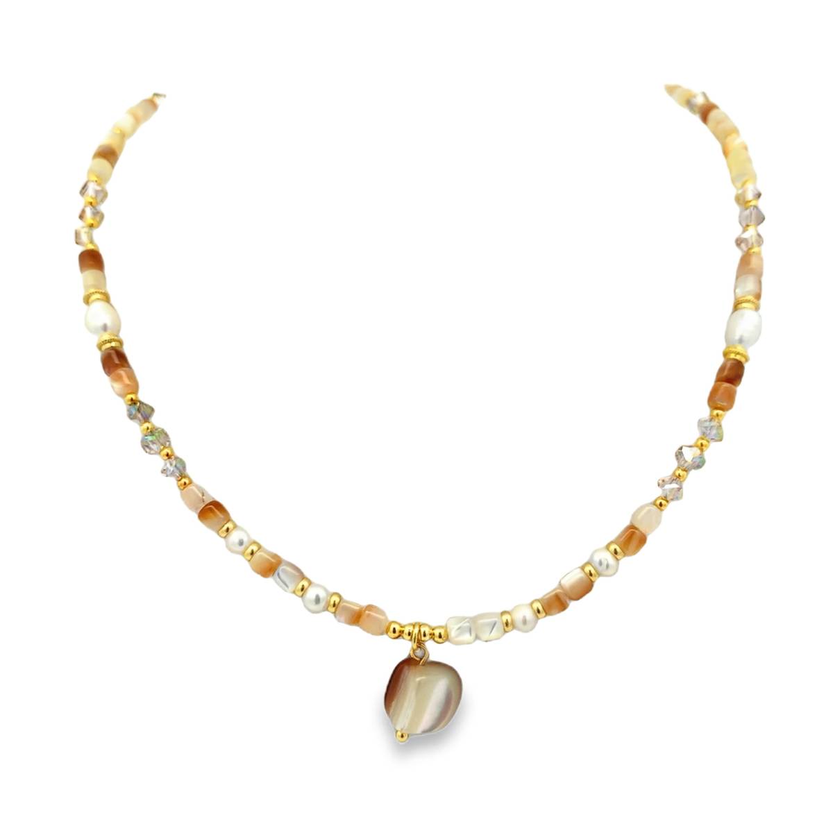 Pozłacany naszyjnik z perłami i mieszanymi koralikami