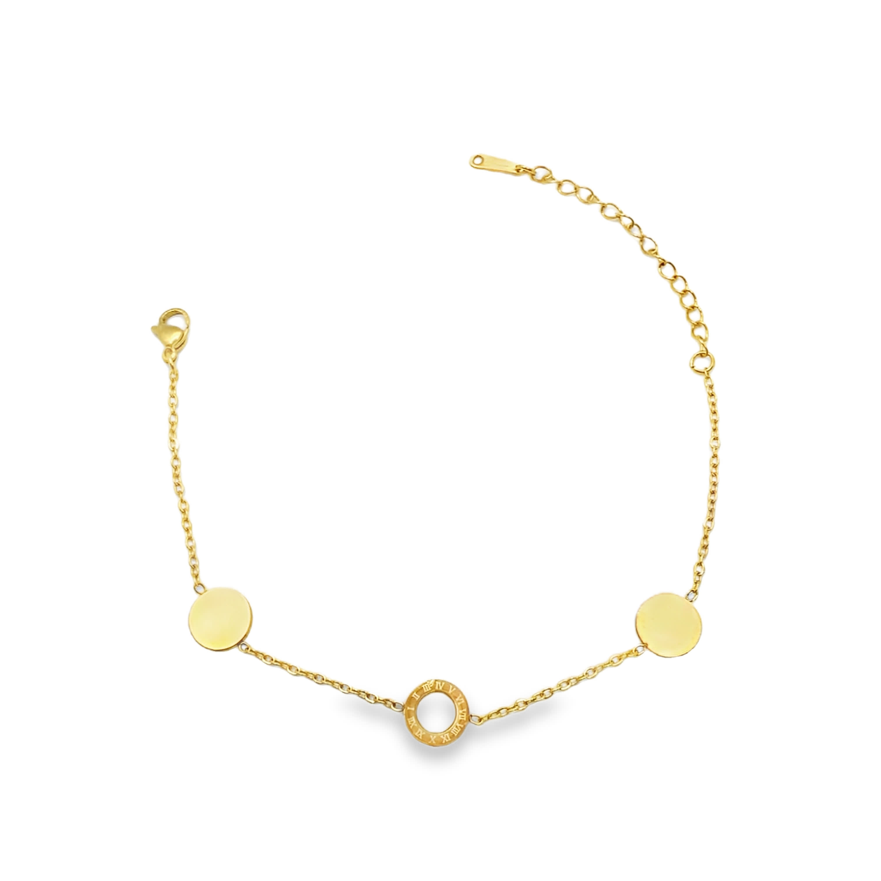 Delikatna bransoletka z żółtego złota z łańcuszkiem i okrągłymi zawieszkami