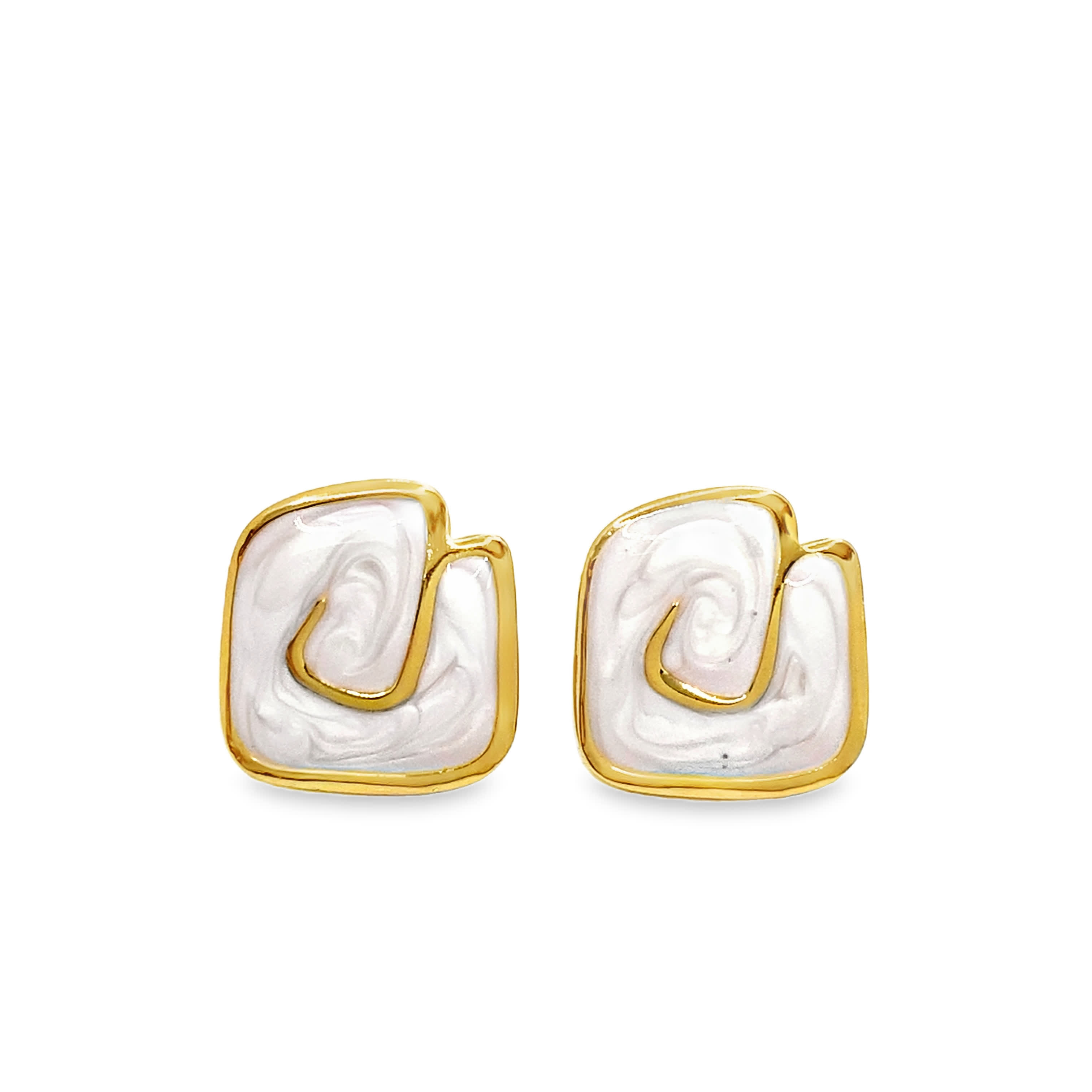 Kolczyki sztyfty z metalu z białą emalią w kształcie wiru