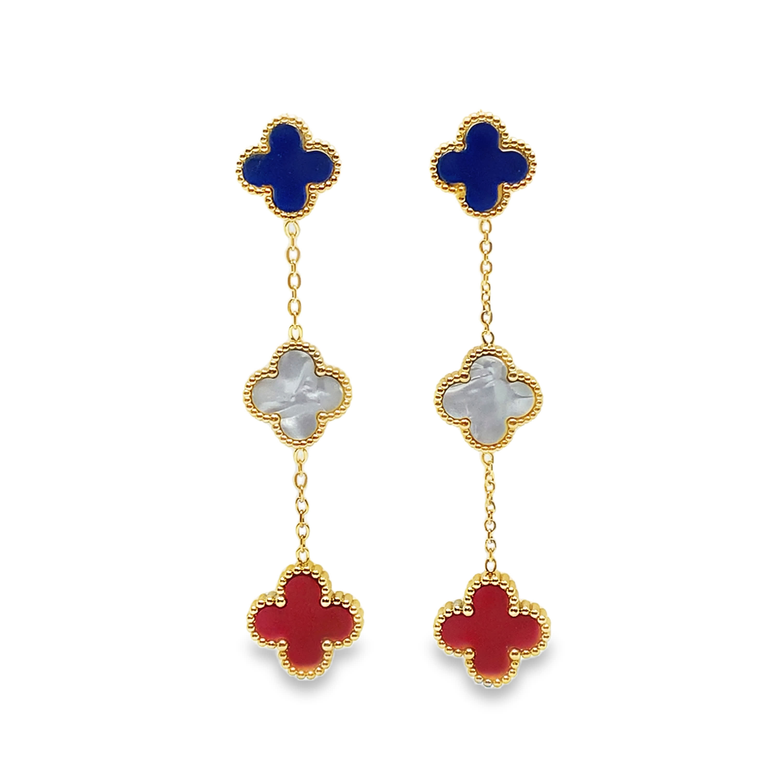 Kolczyki wiszące z koniczyną trójkolorową