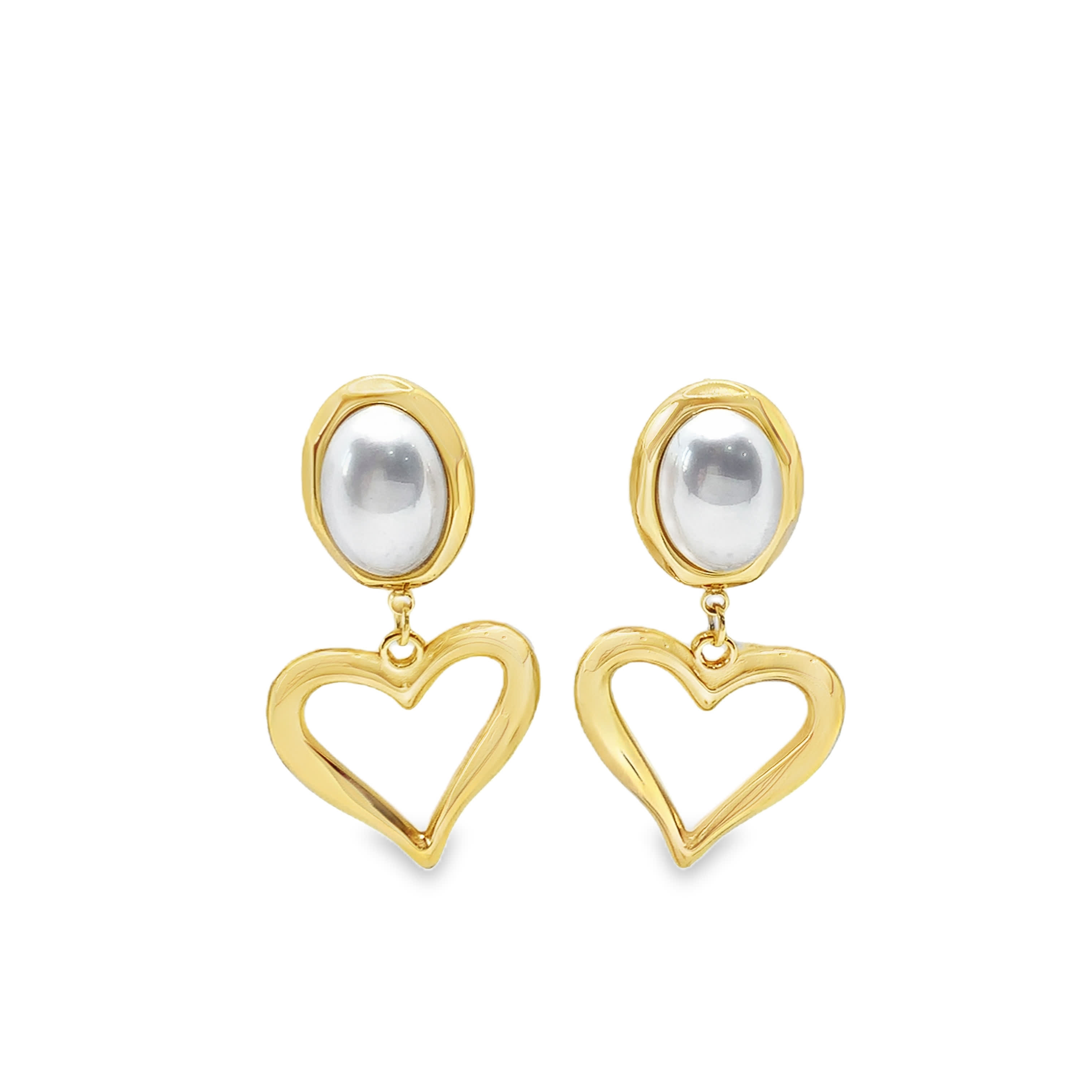 Wiszące metalowe kolczyki z perłowym motywem serca