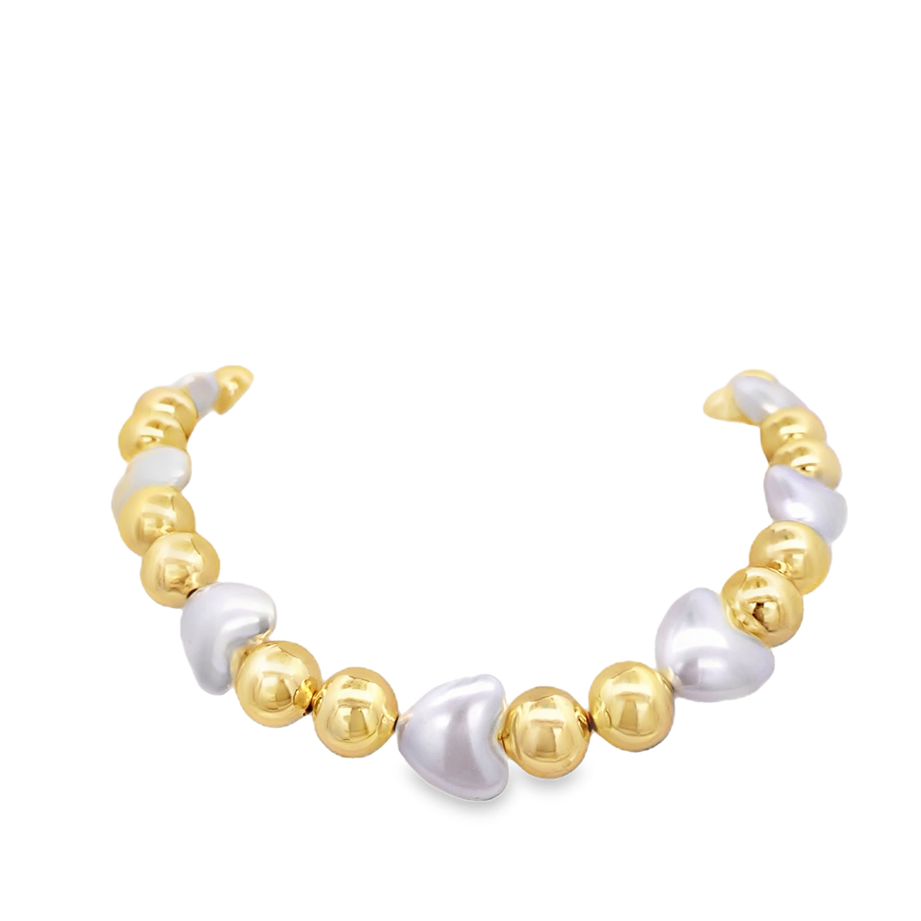 Bransoletka z koralików z metalu z okrągłymi perłami kaboszonowymi