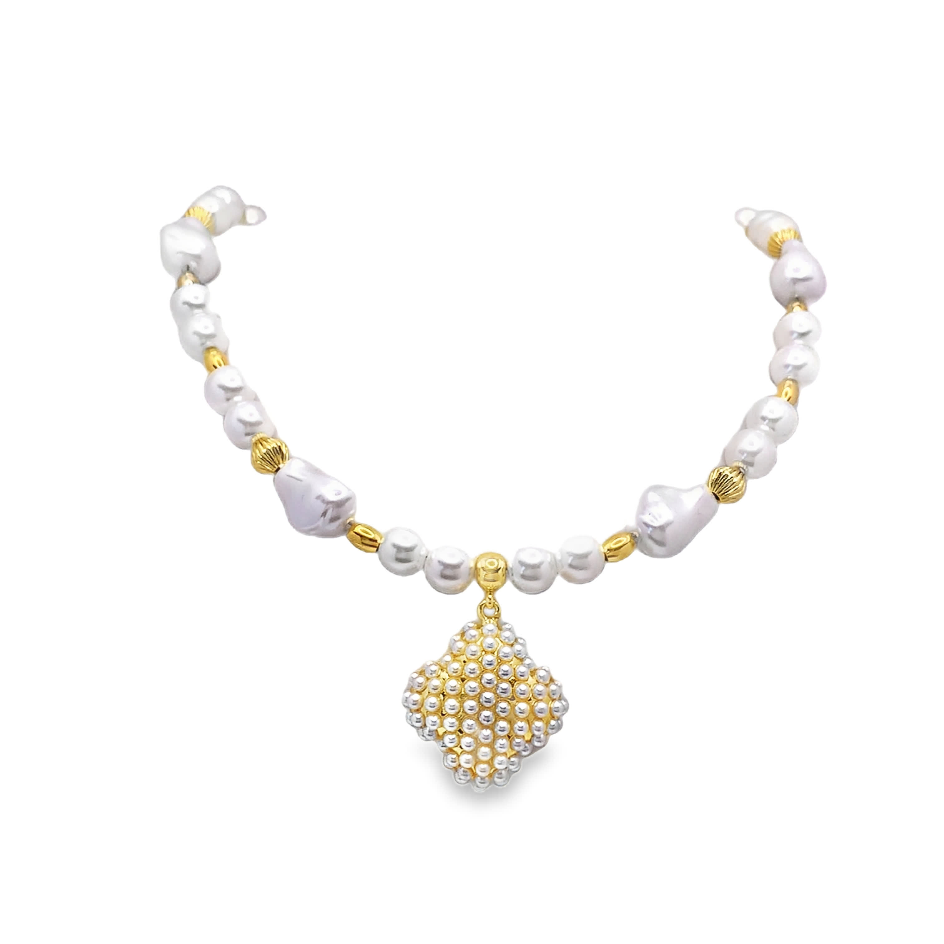 Perłowy naszyjnik z metalu z okrągłymi perłami kaboszonowymi