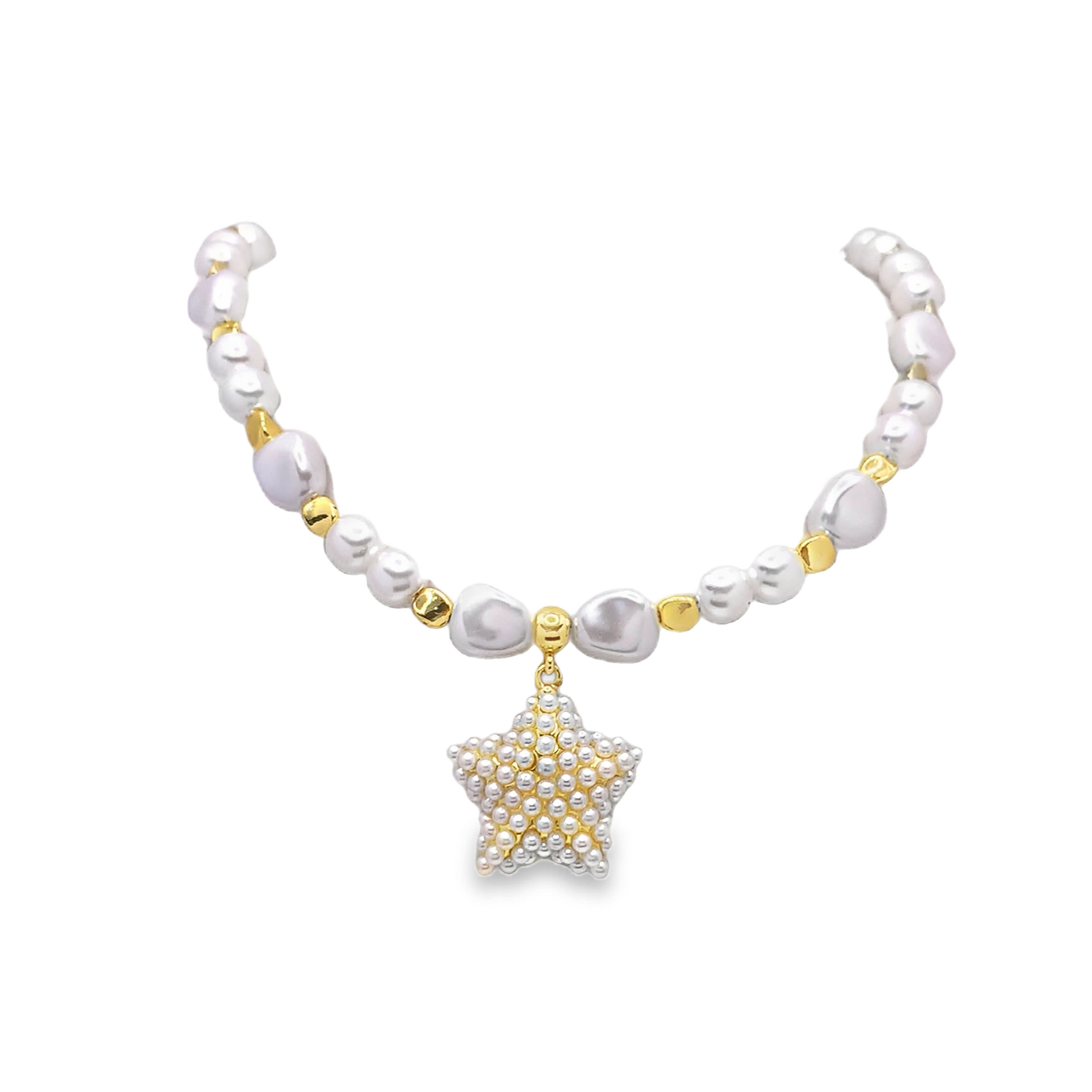 Elegancki perłowy naszyjnik z metalu