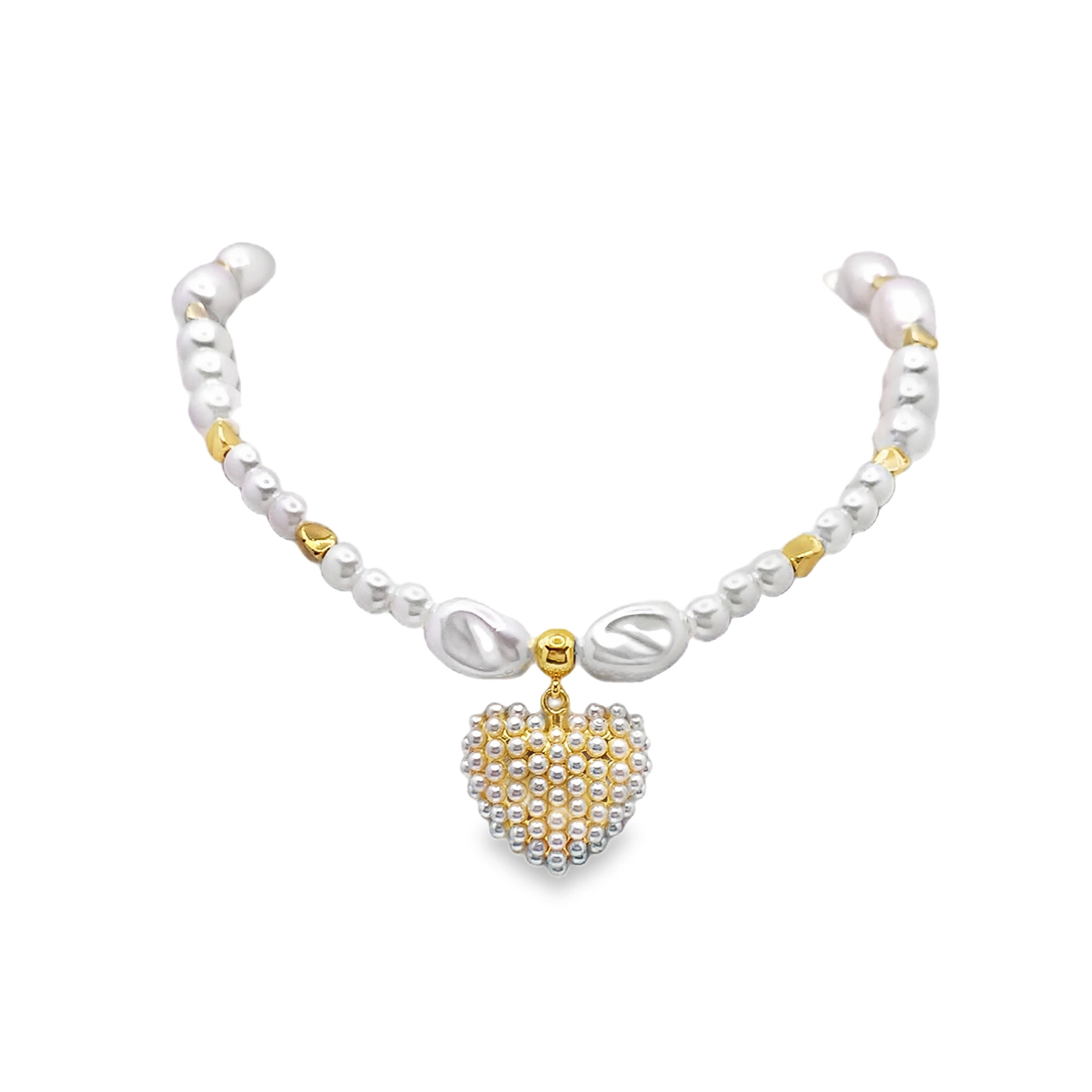 Perłowy naszyjnik z metalu z okrągłymi perłami kaboszonowymi