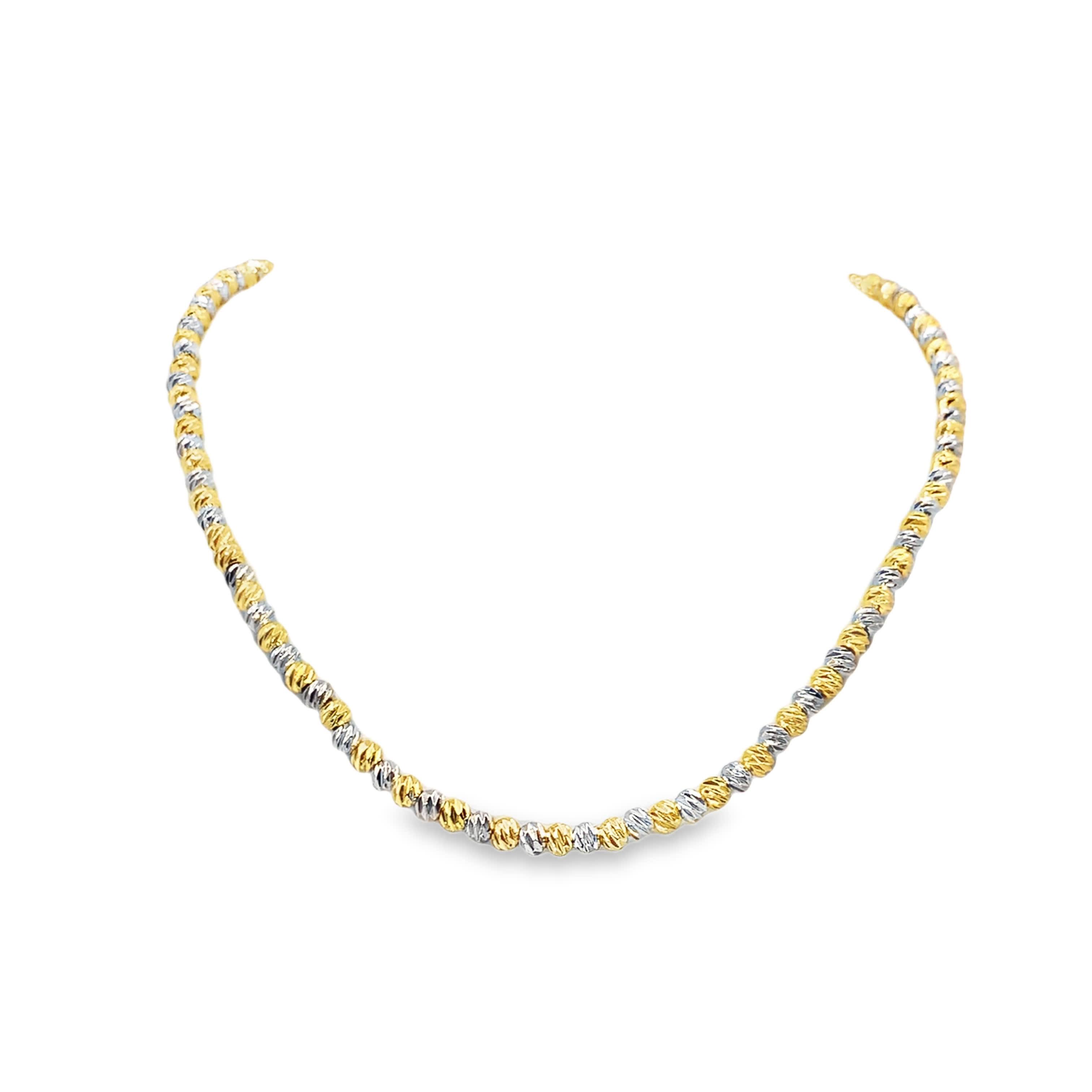 Dwukolorowy fakturowany naszyjnik łańcuszkowy z koralikami z metalu