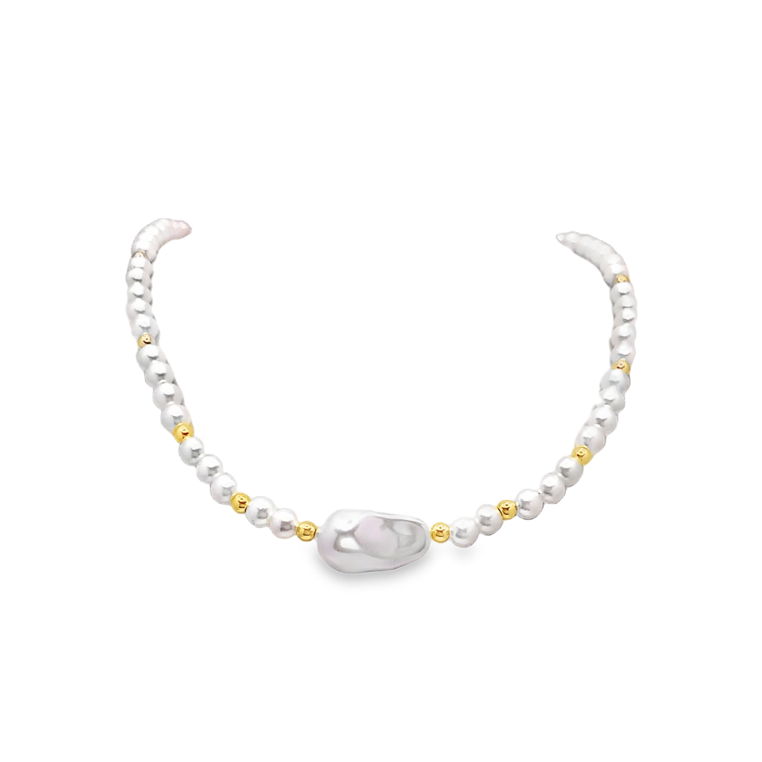 Perłowy naszyjnik z metalu z centralną perłą barokową