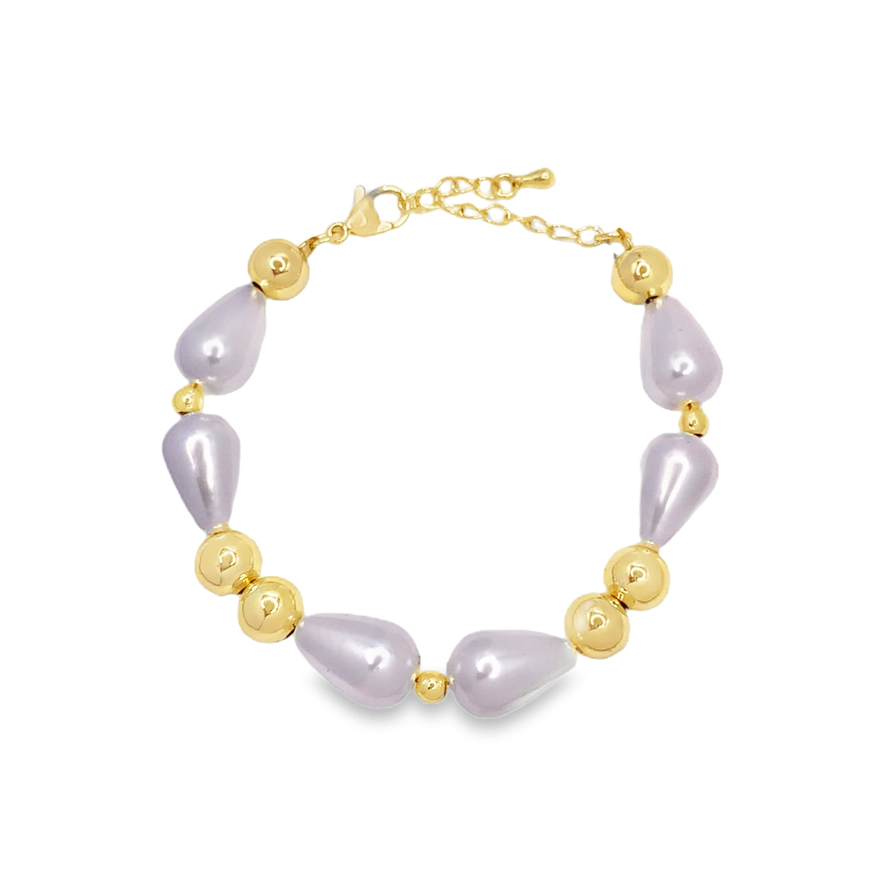 Bransoletka z koralików z metalu z fioletowymi perłami w kształcie gruszki