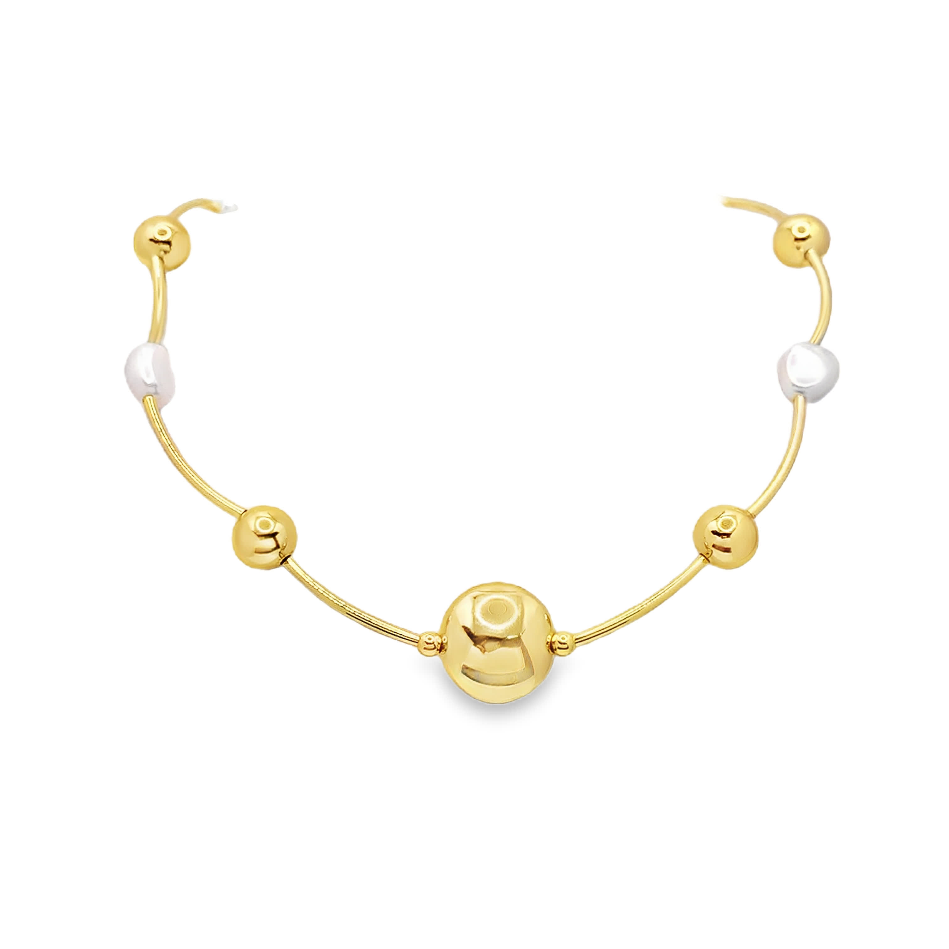 Naszyjnik z okrągłych pereł i metalu