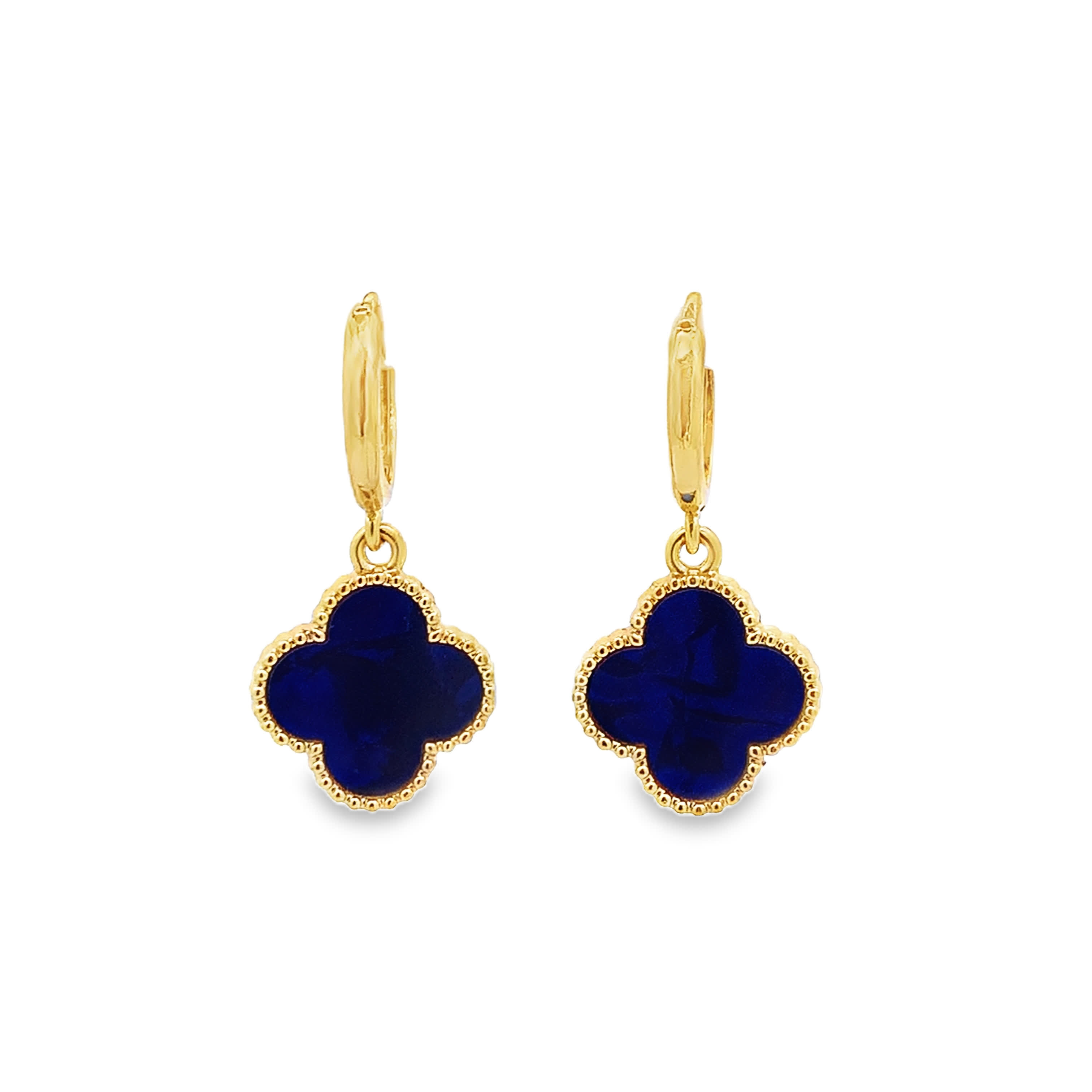 Yellow Gold Dangle Earrings with Round Lapis Lazuli