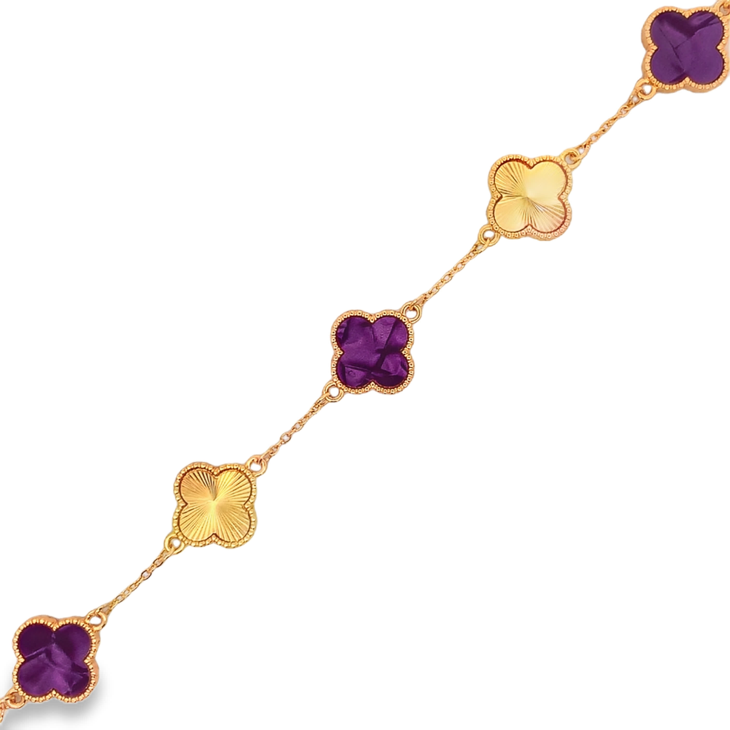 Yellow Gold Chain Bracelet with Purple Amethyst Cabochons