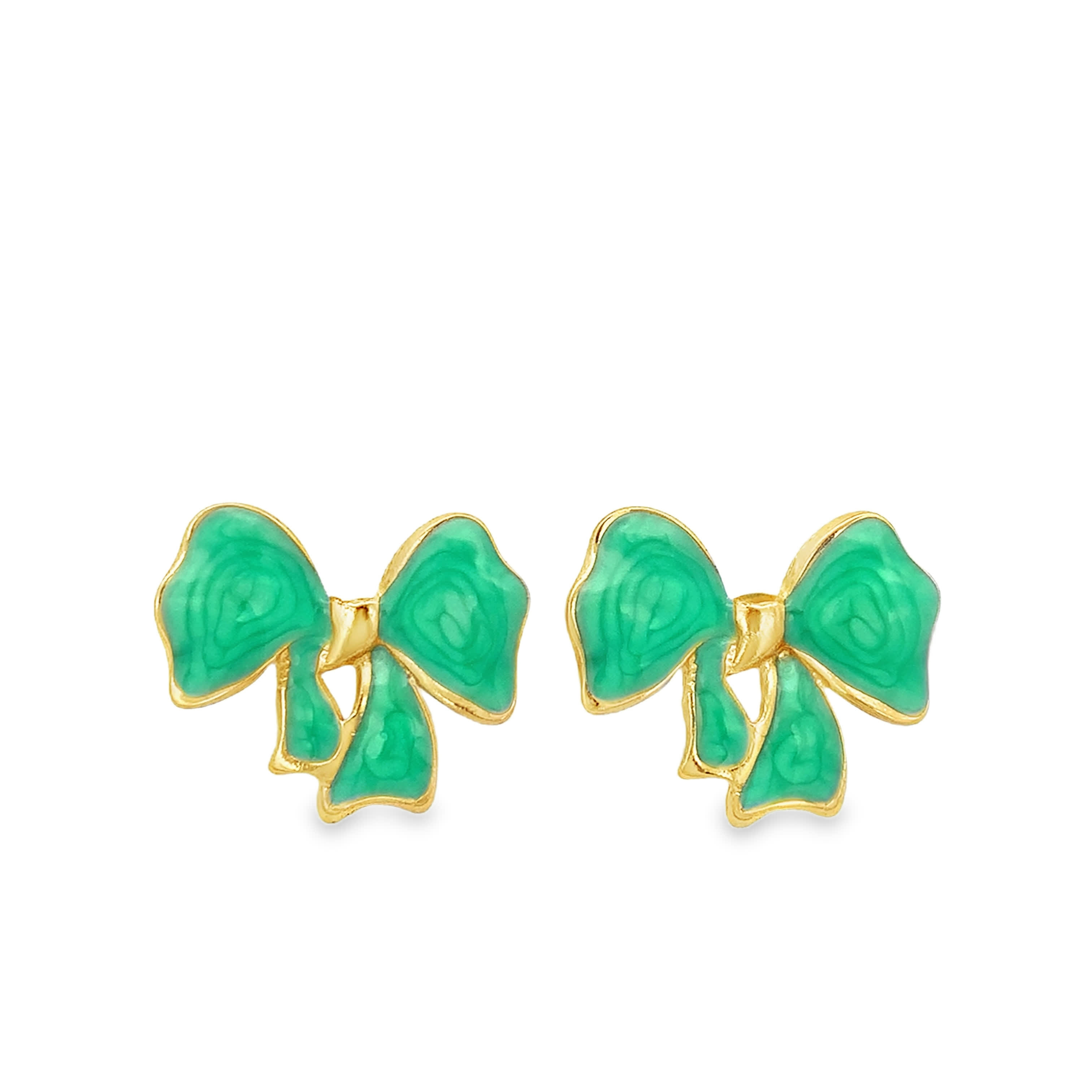 Pozłacane kolczyki sztyfty z zielonym kamieniem kaboszon