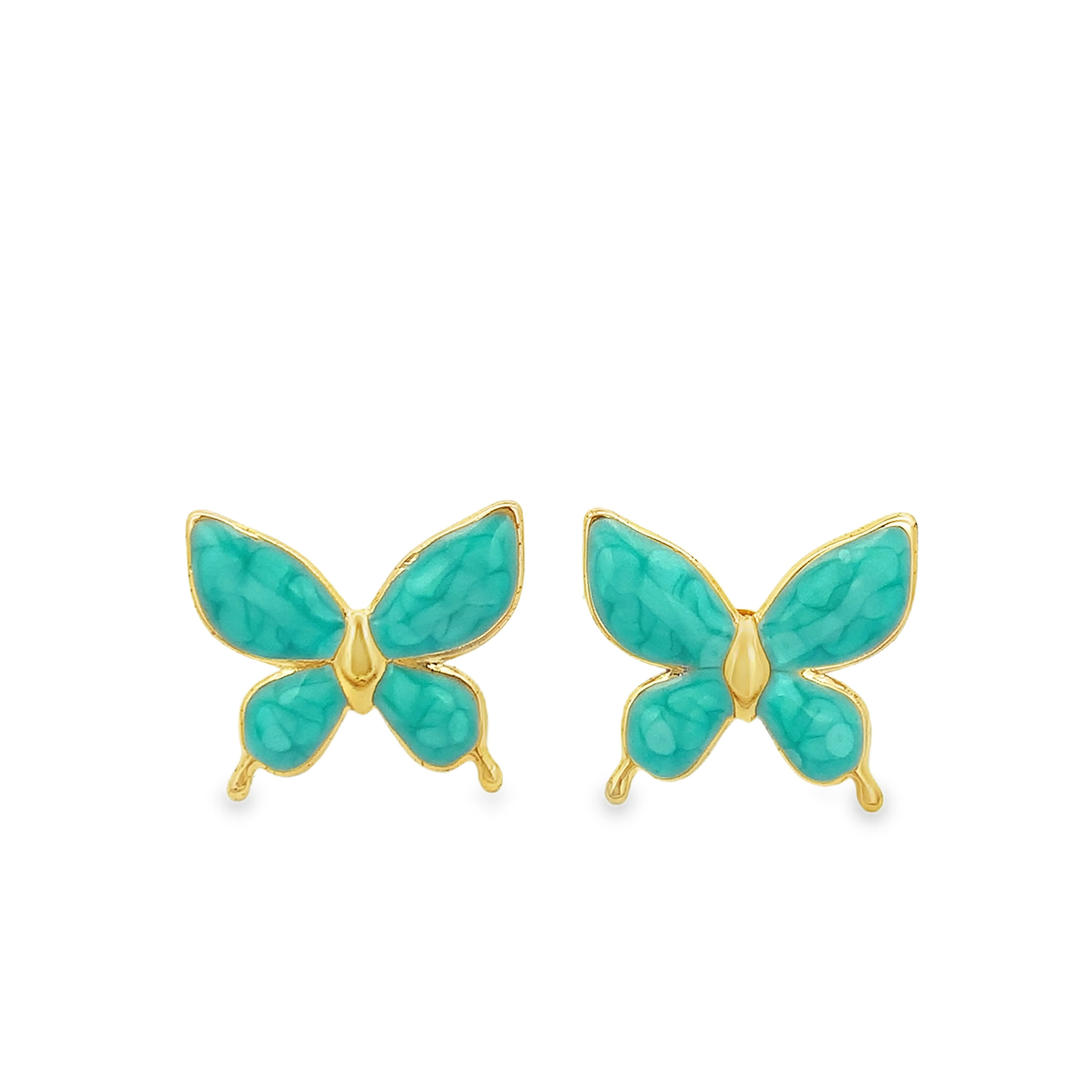 Natural Bluish-Green Baroque Agate Cabochon Yellow Gold Stud Earrings