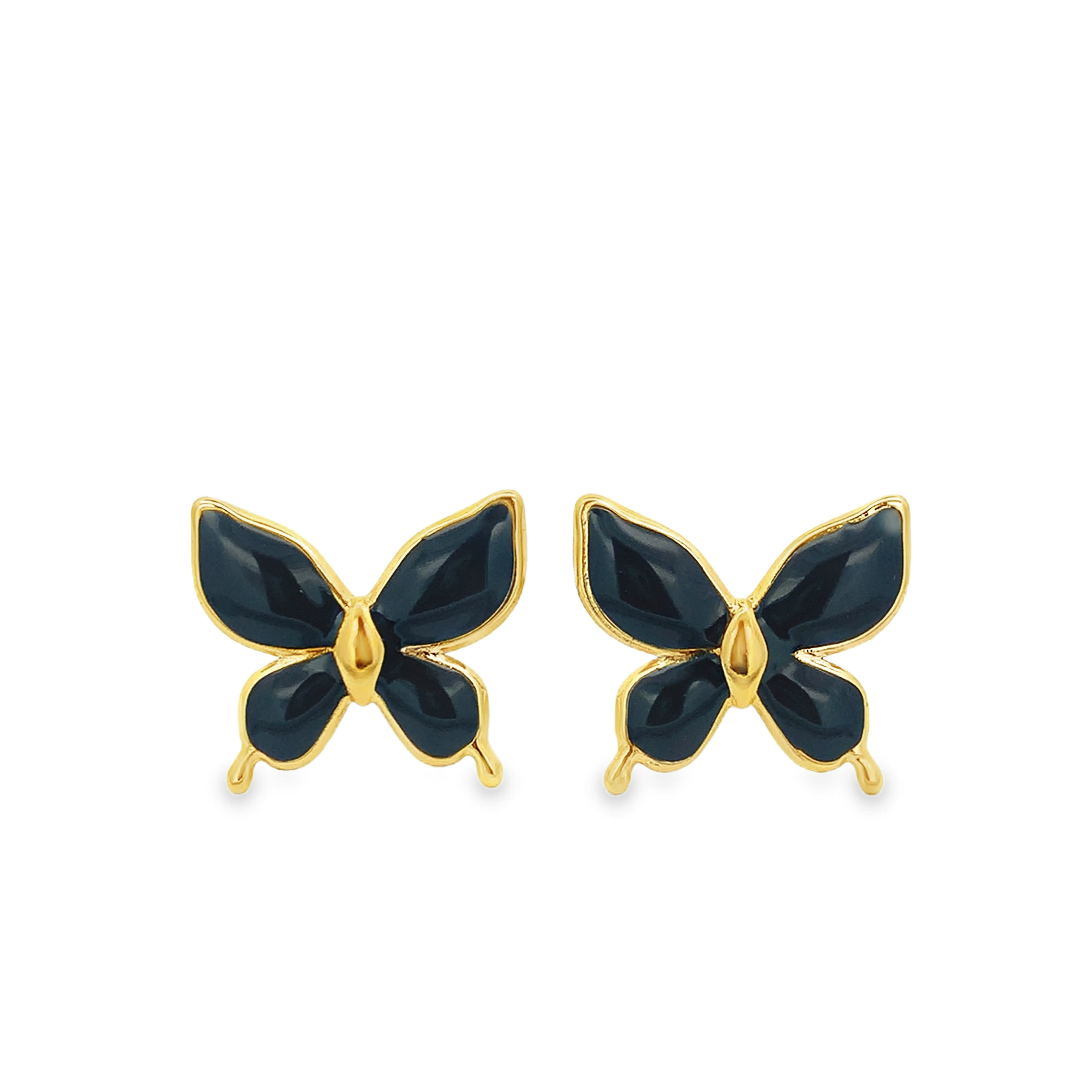 Elegant Yellow Gold Carved Black Onyx Clover Stud Earrings