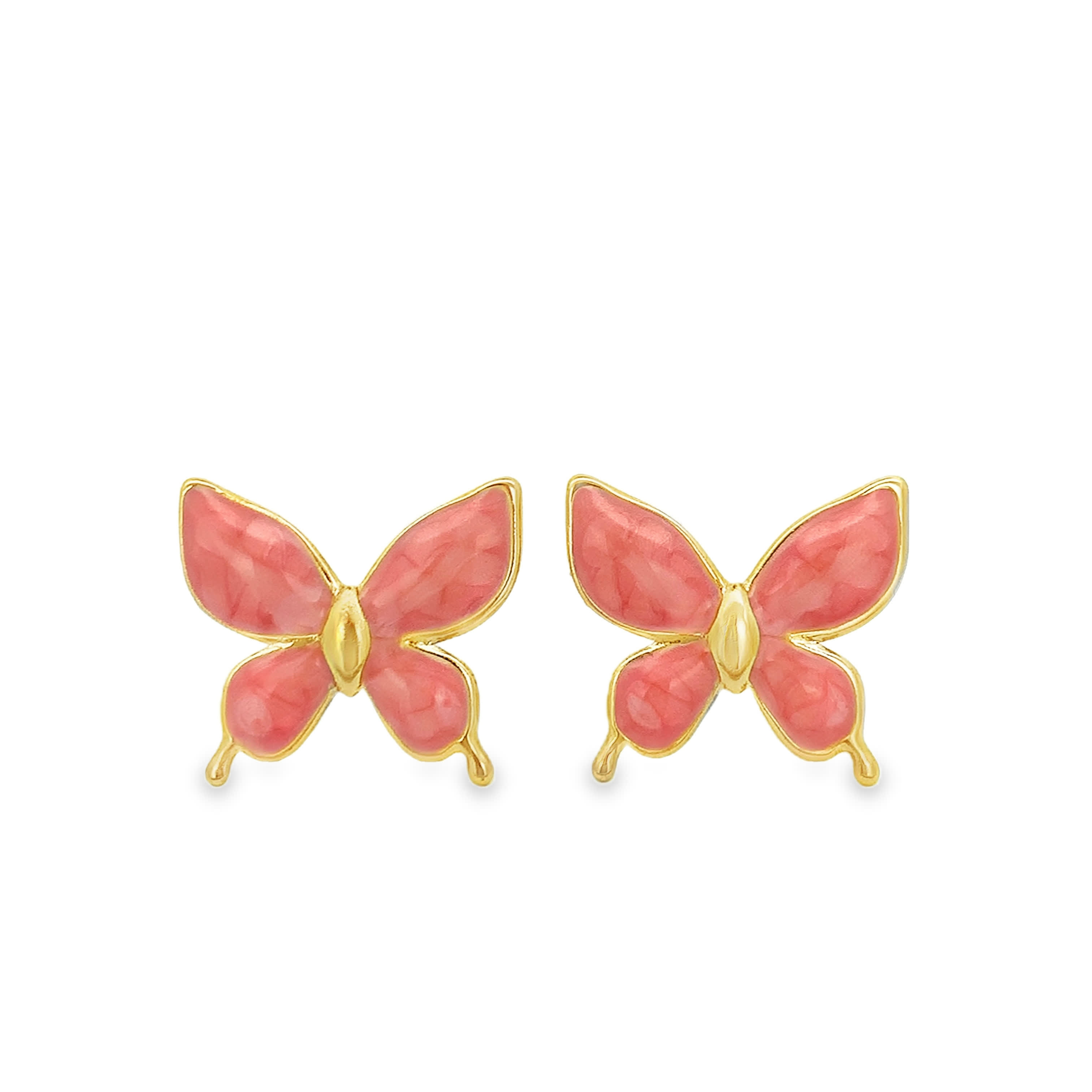 Classic Pear-Cut Reddish-Orange Coral Cabochon Stud Earrings in Yellow Gold