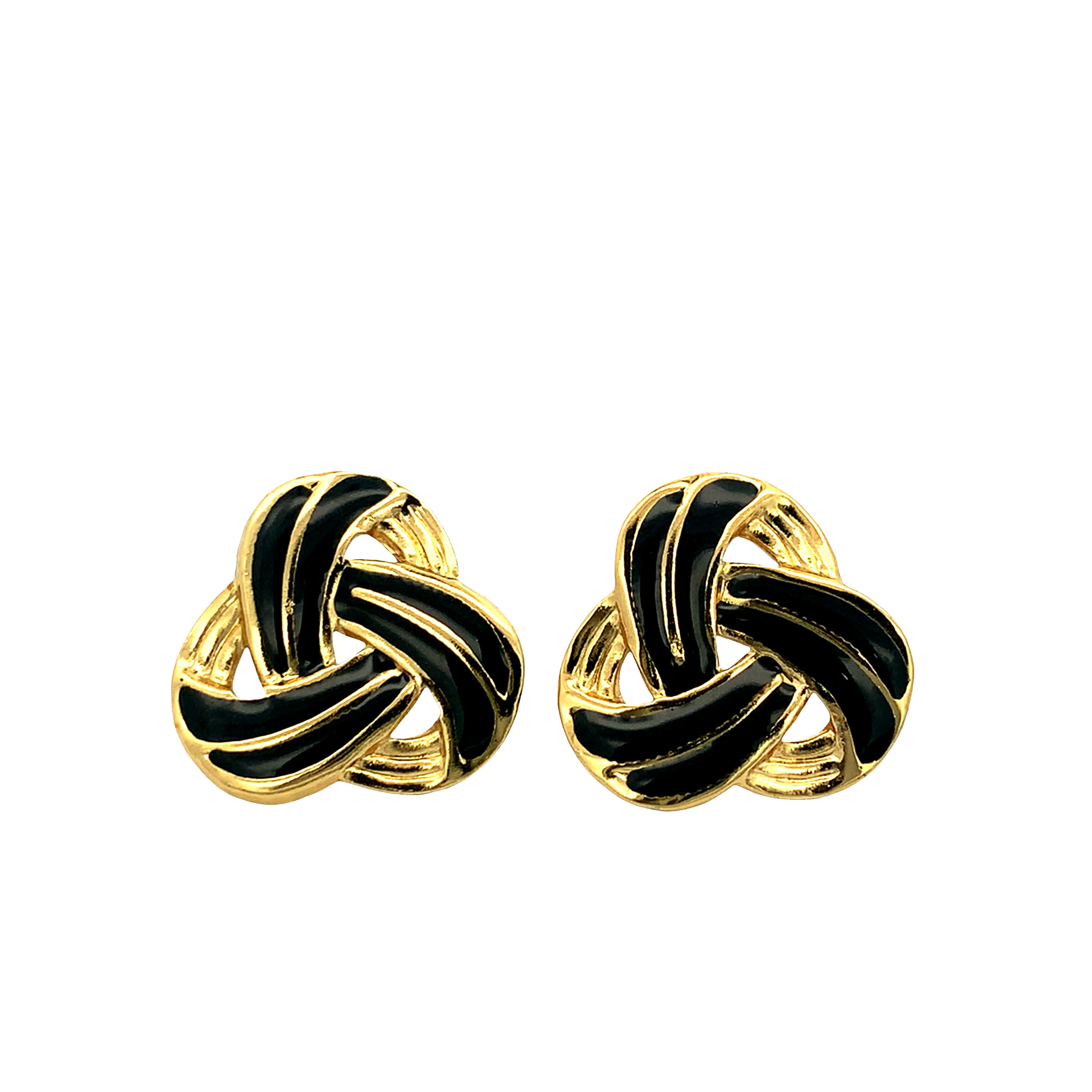 Carved Onyx Clover Stud Earrings in Yellow Gold