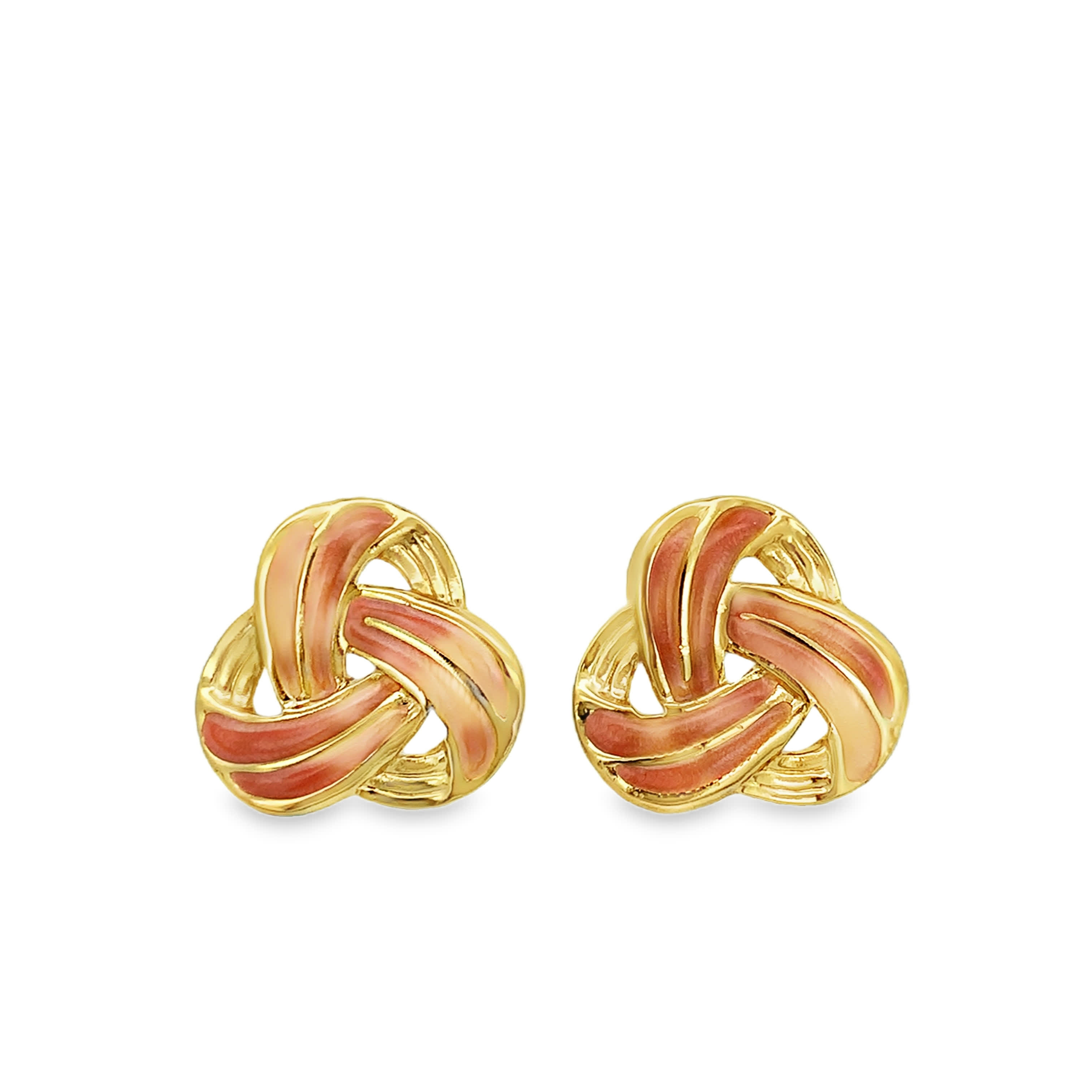 Vintage-Inspired Carved  Reddish-Orange Coral Floral Stud Earrings in Yellow Gold