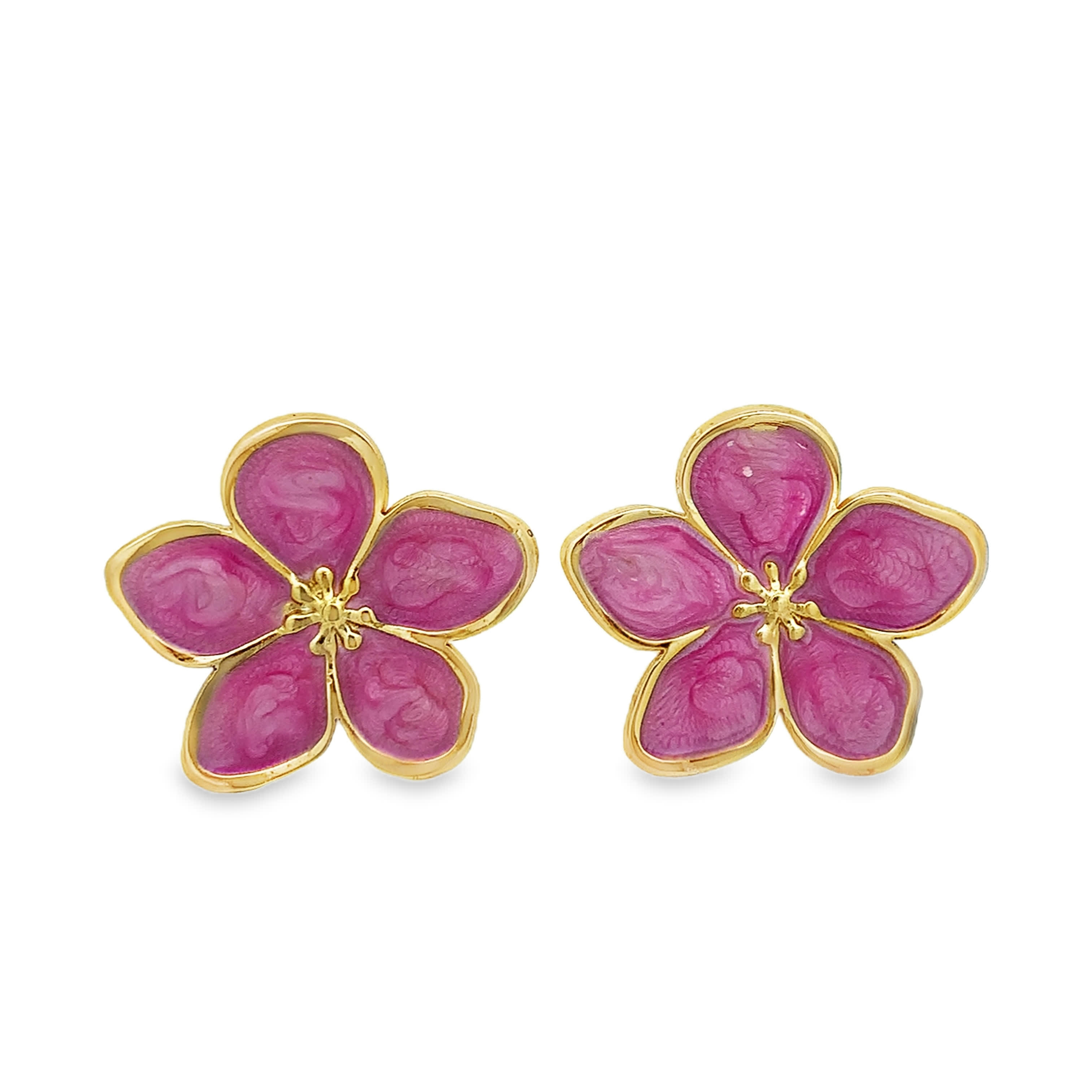 Carved Star-Shape Pink Sapphire Stud Earrings in Yellow Gold