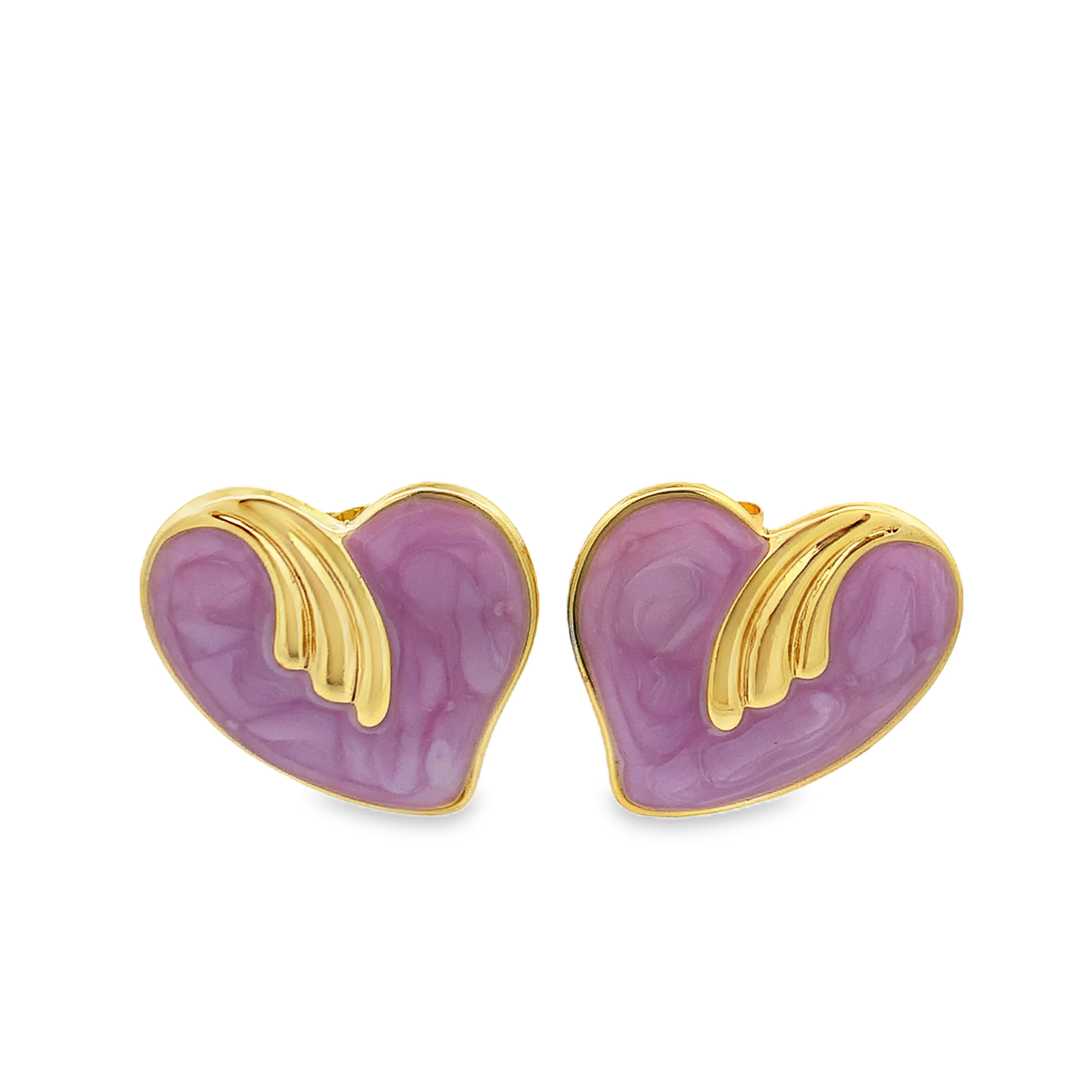 Pozłacane kolczyki sztyfty z fioletowym sercem z kamienia kaboszon