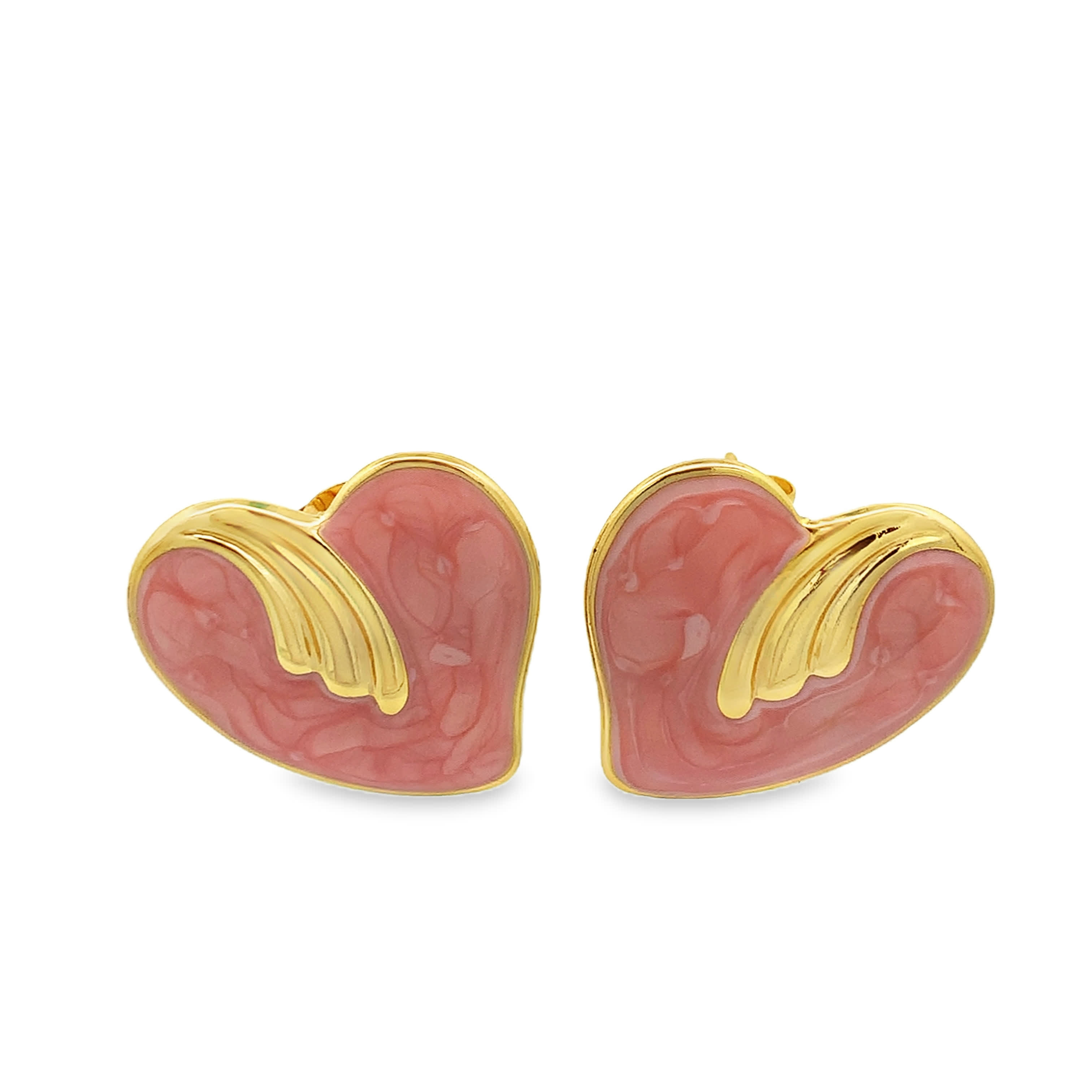 Pozłacane kolczyki sztyfty z czerwonym sercem z kamienia kaboszon