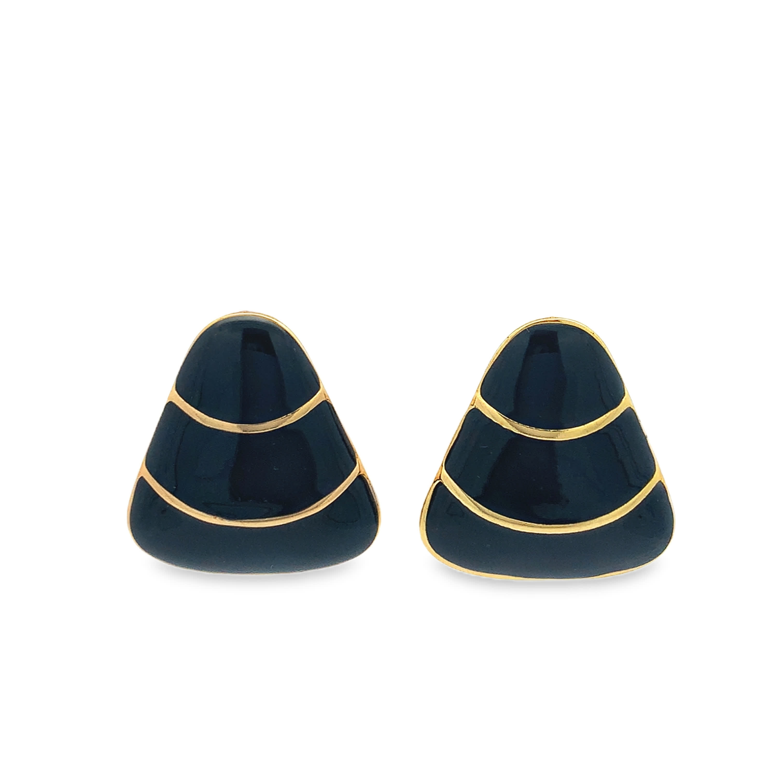 Klasyczne pozłacane kolczyki sztyfty z okrągłym czarnym kamieniem kaboszon