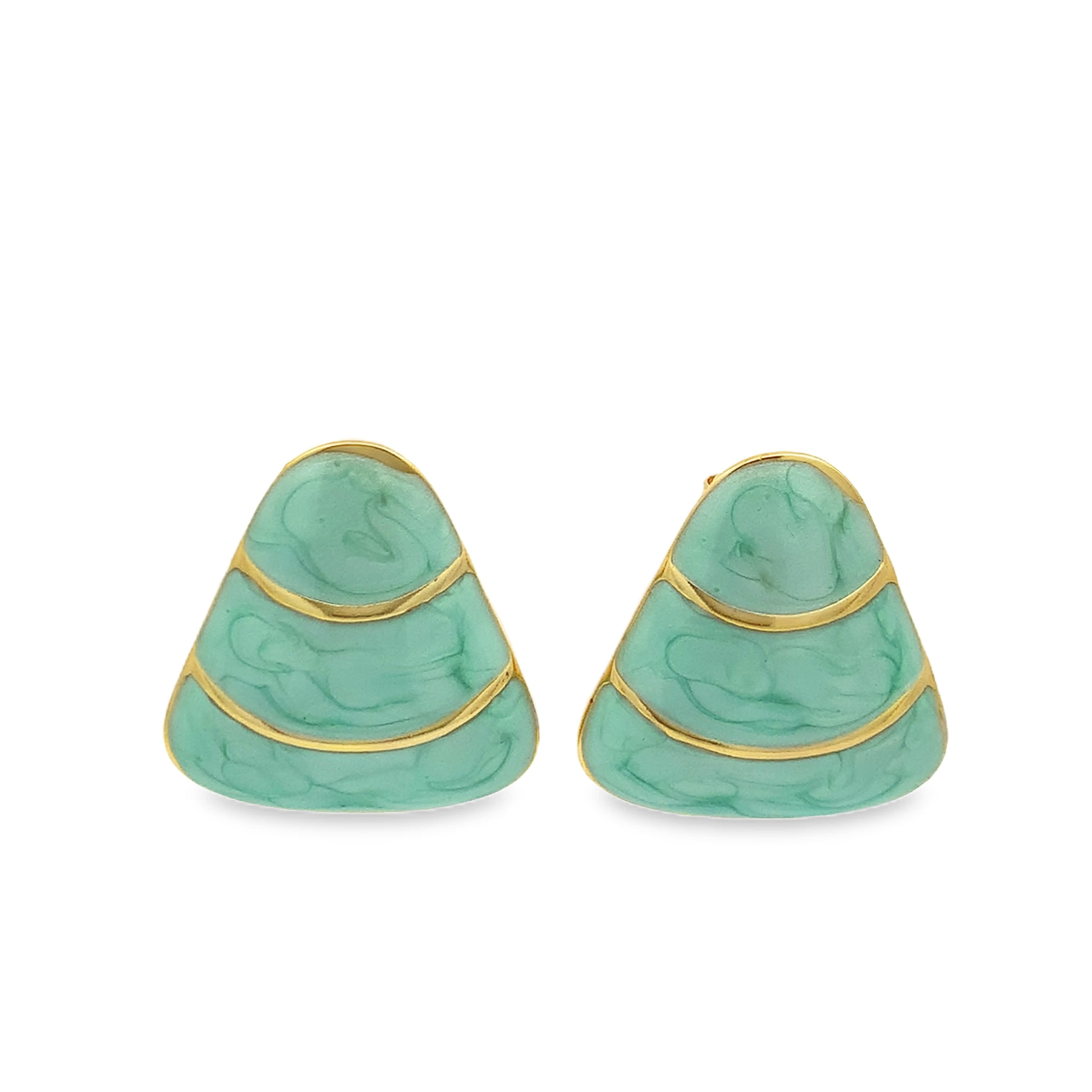 Klasyczne pozłacane kolczyki sztyfty z okrągłym zielonym kamieniem kaboszon