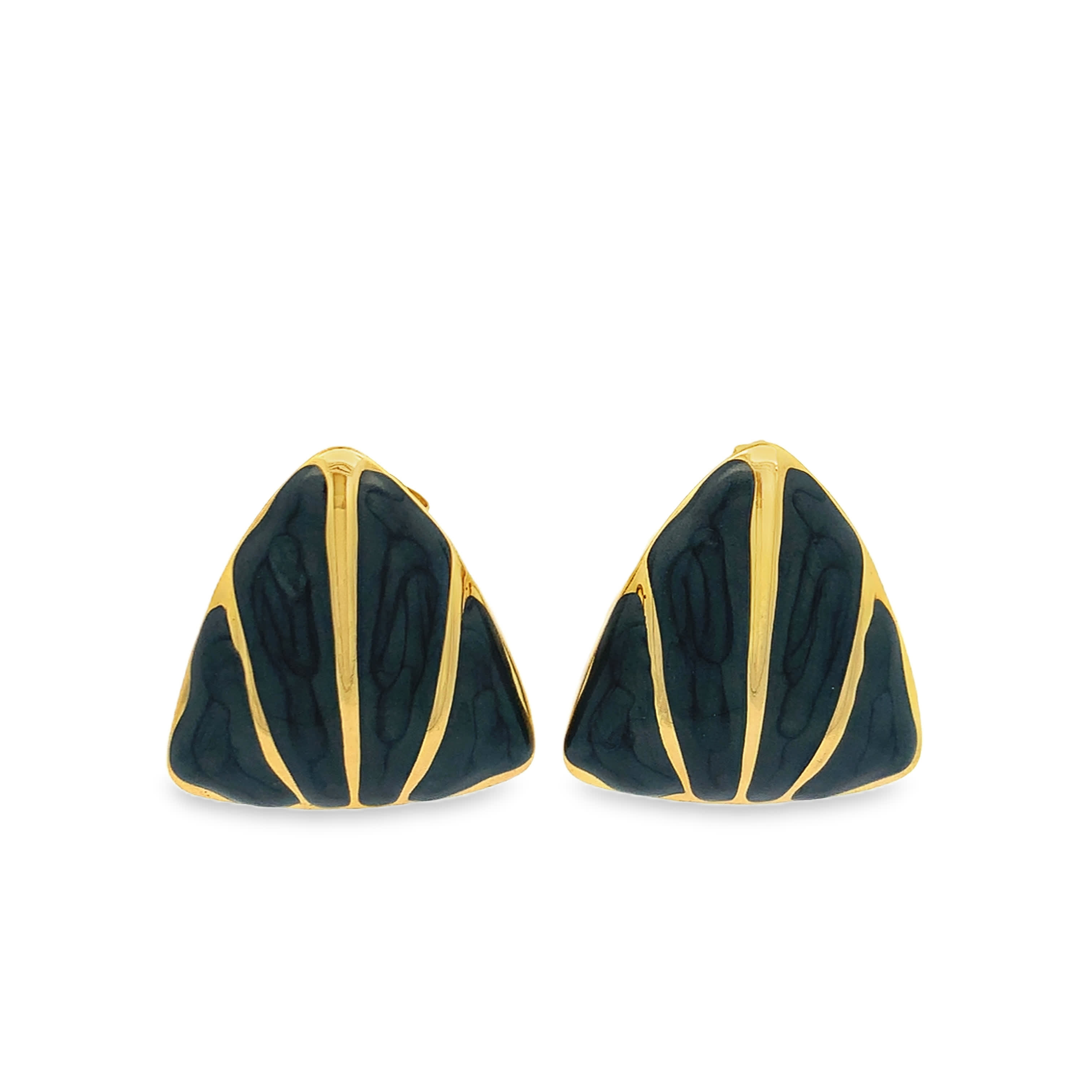 Pozłacane kolczyki sztyfty z zielonym trójkątnym kamieniem