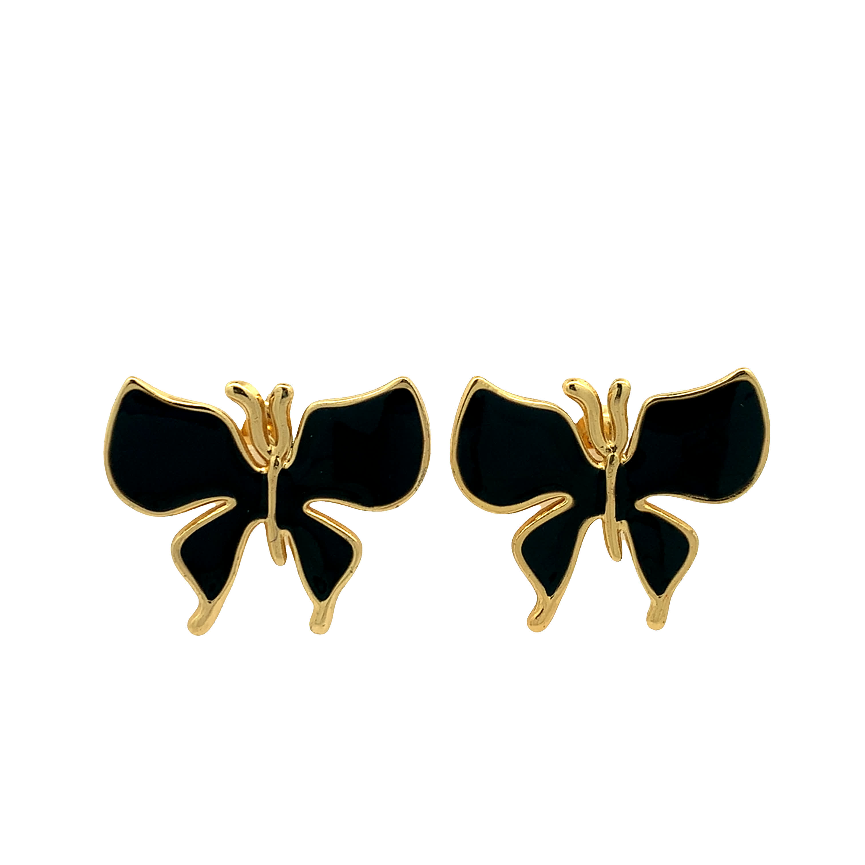 Baroque Carved Black Onyx Yellow Gold Stud Earrings