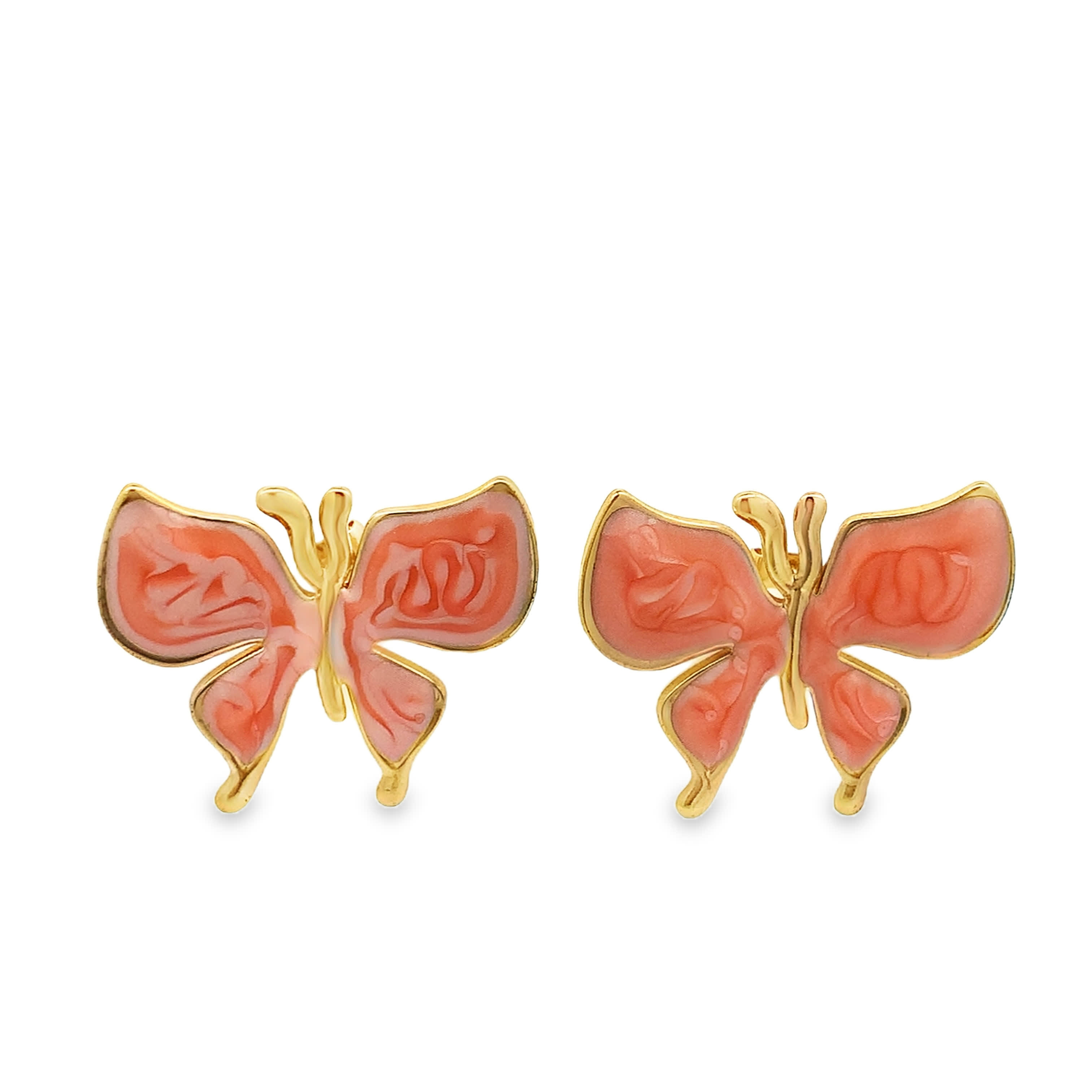 Natural Carved Baroque Coral Stud Earrings in Polished Yellow Gold