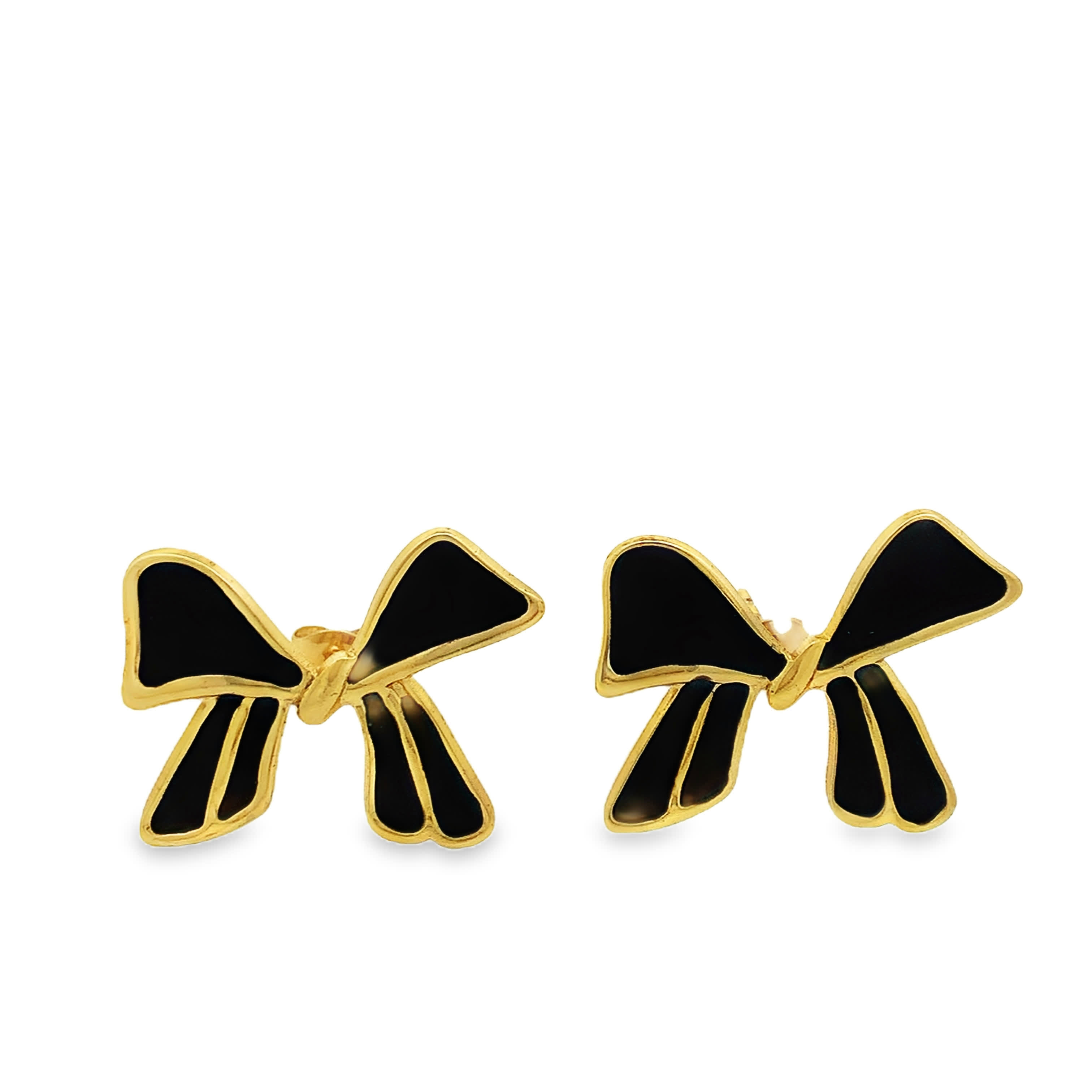 Pozłacane kwiatowe kolczyki sztyfty z barokowym rzeźbionym czarnym kamieniem