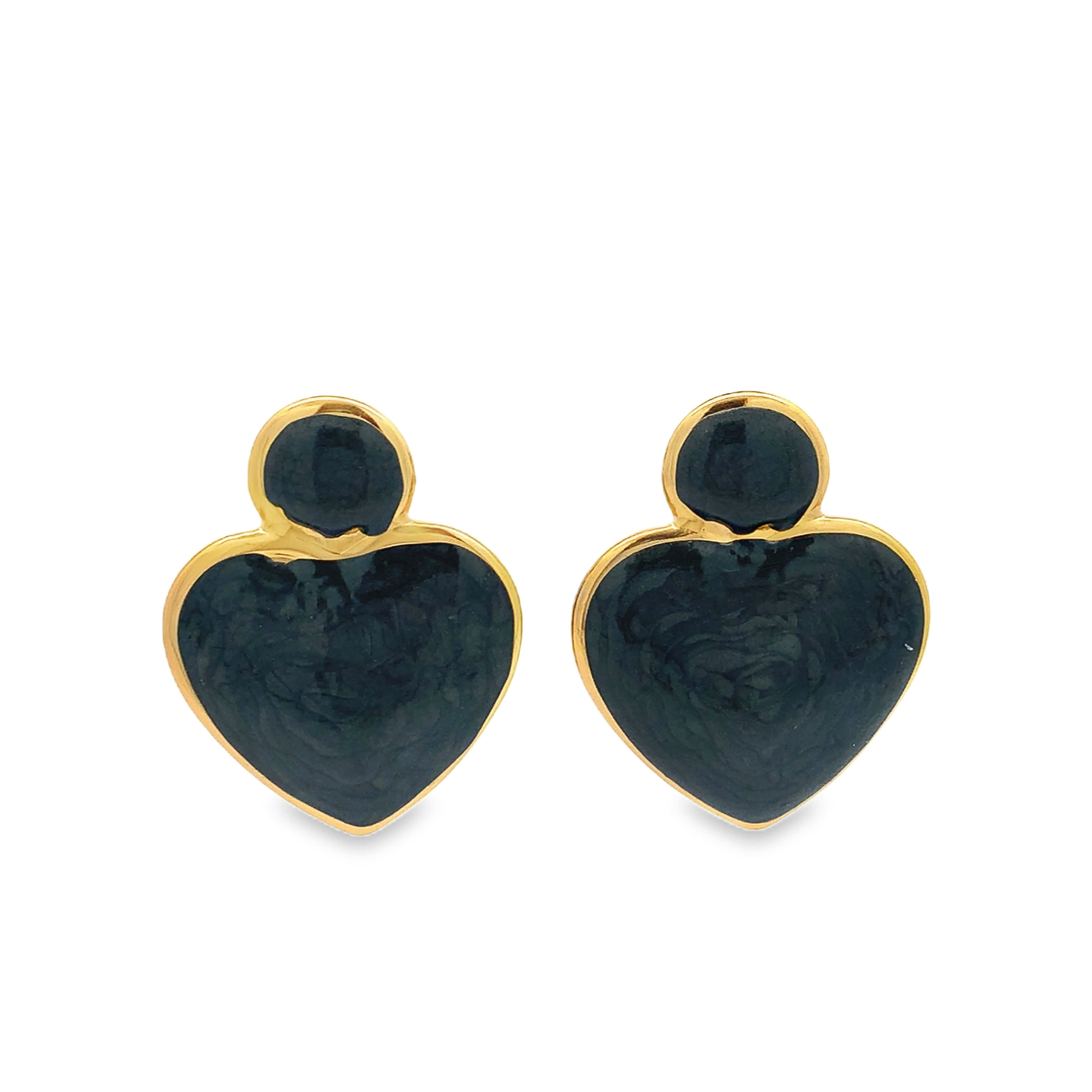 Pozłacane kolczyki sztyfty z czarnym sercem z kamienia kaboszon