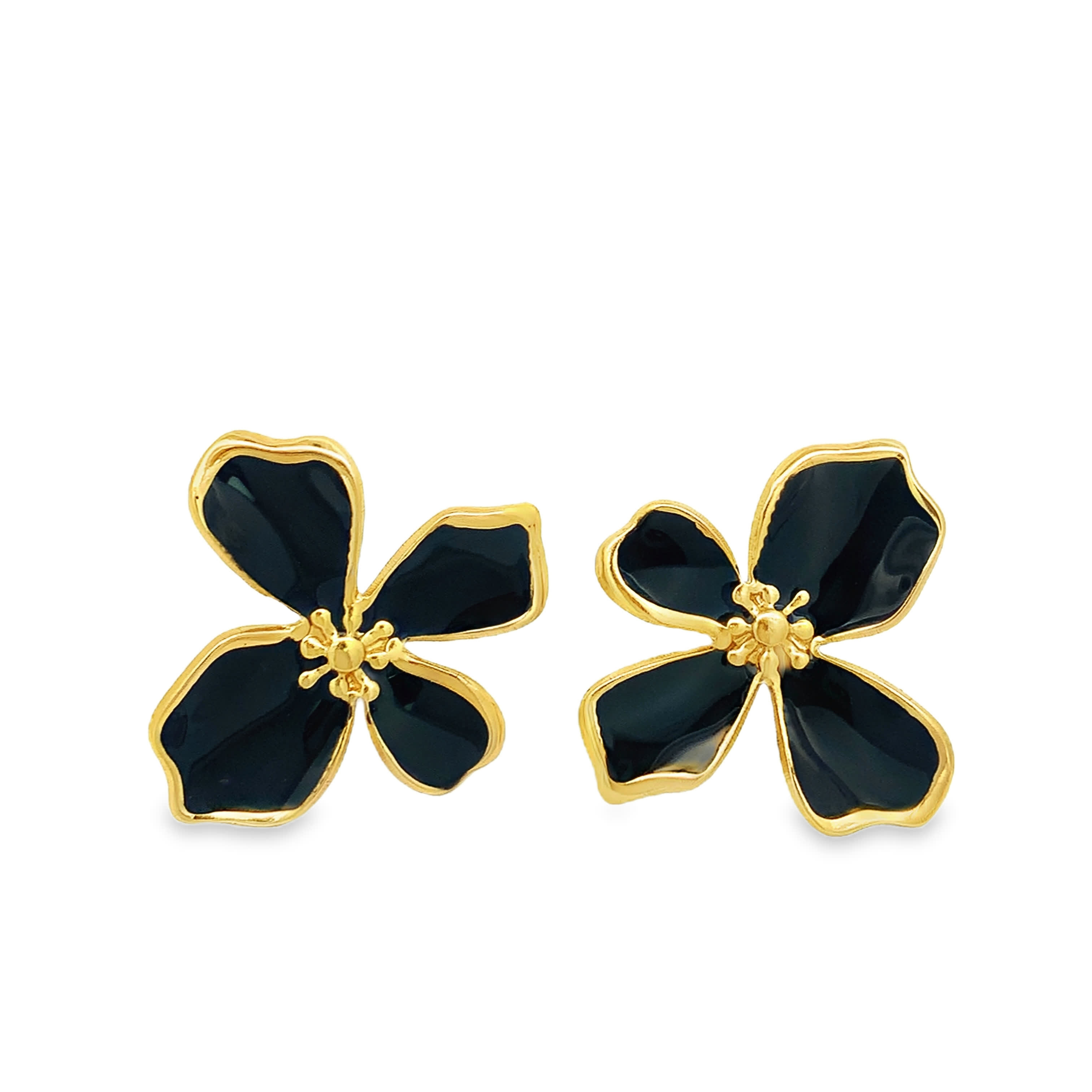 Klasyczne kolczyki sztyfty z czarnym kamieniem kaboszon, pozłacane