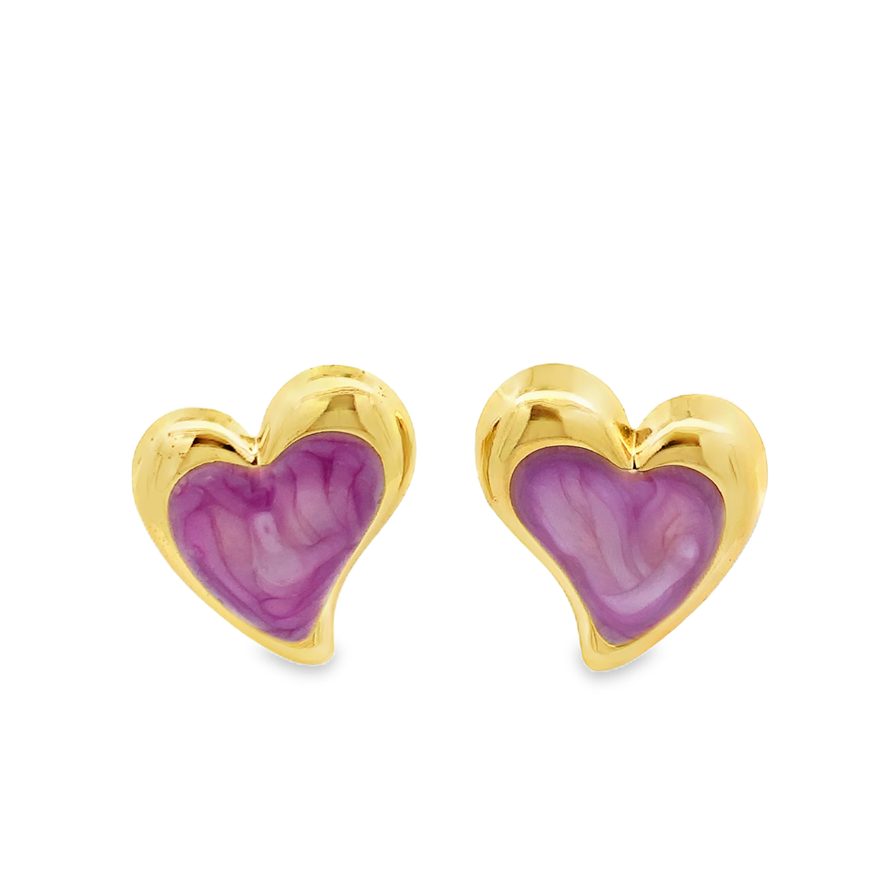 Heart-Shaped Purple Quartz Bezel-Set Stud Earrings in Yellow Gold