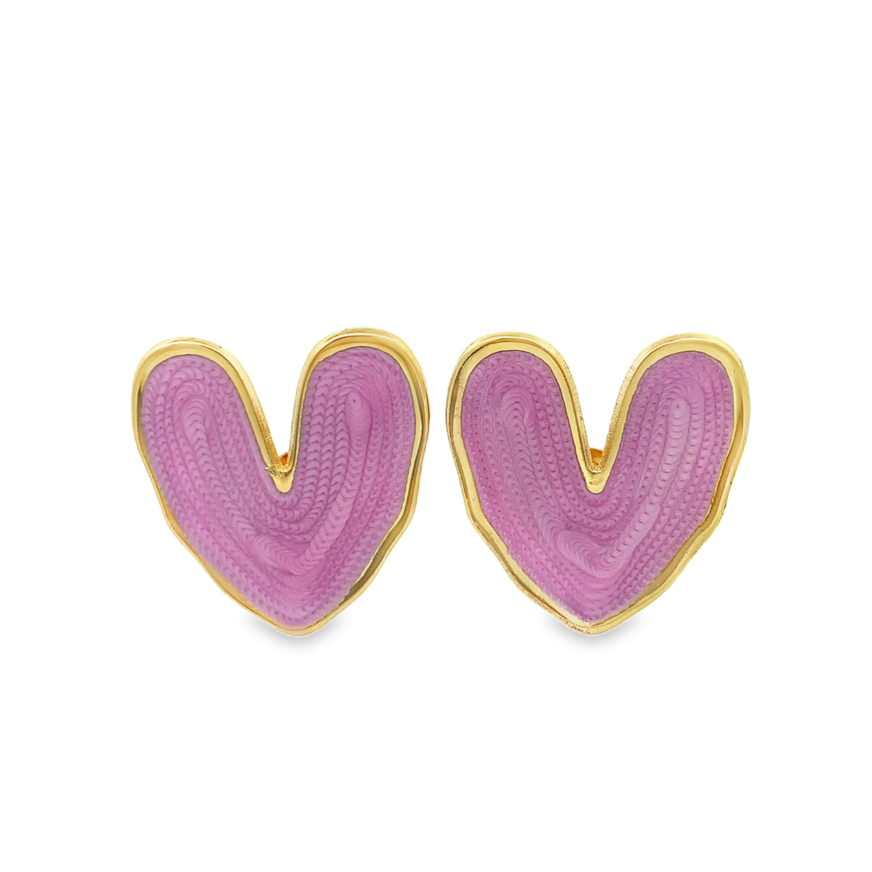 Heart-Shaped Carved Purple Quartz Stud Earrings in Yellow Gold