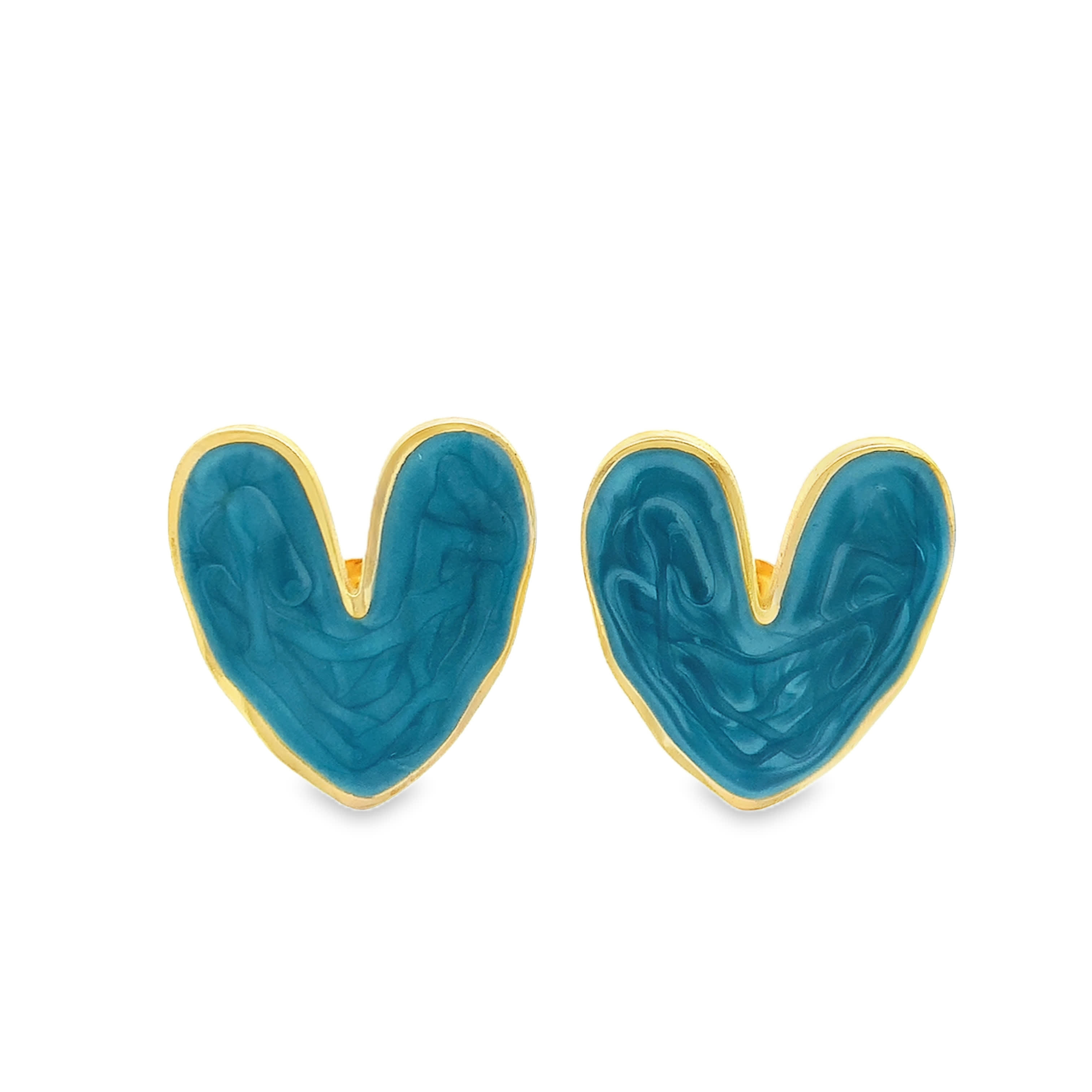 Heart-Shaped Greenish-Blue Quartz Stud Earrings in Yellow Gold