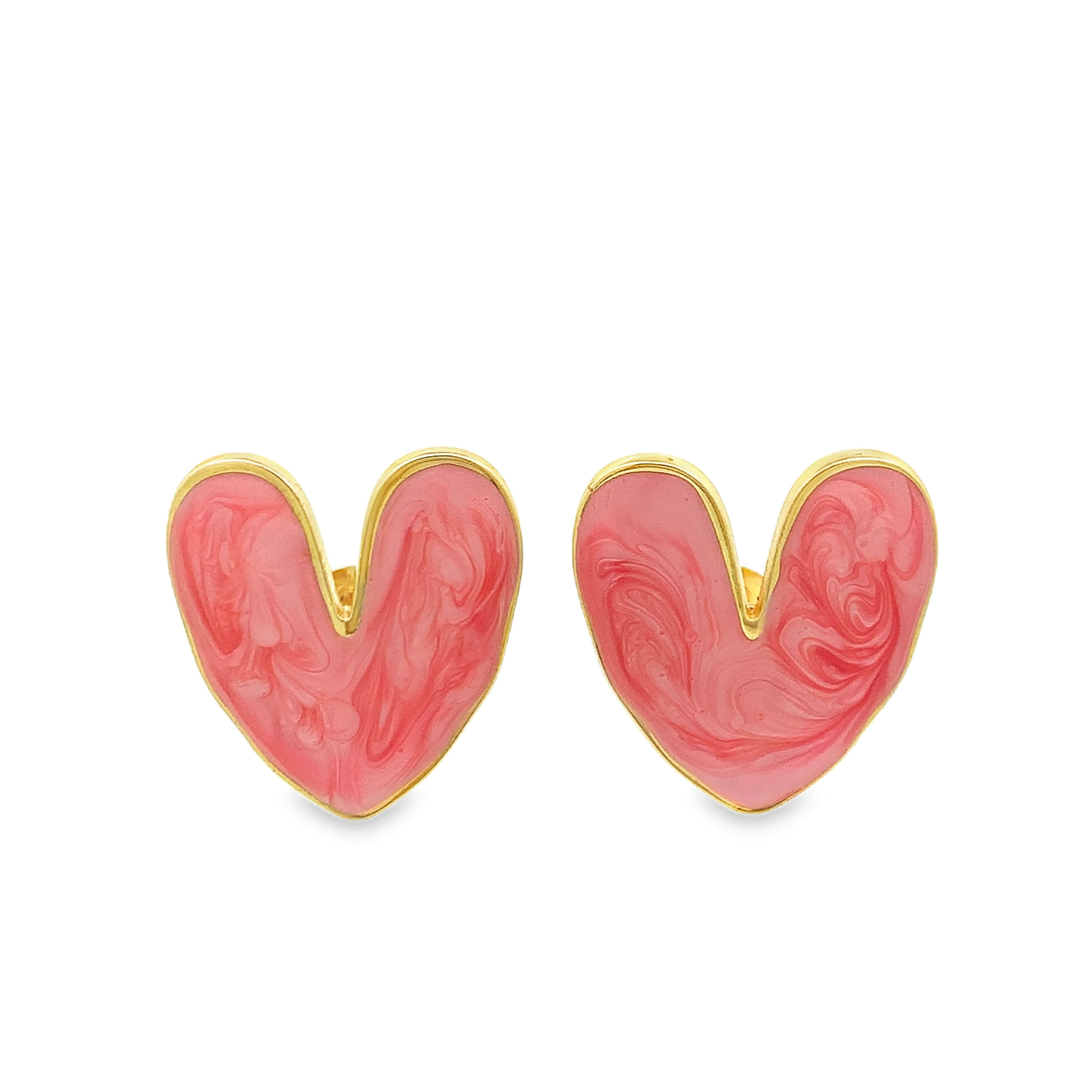 Heart Shaped Cabochon Red Quartz Stud Earrings in Yellow Gold